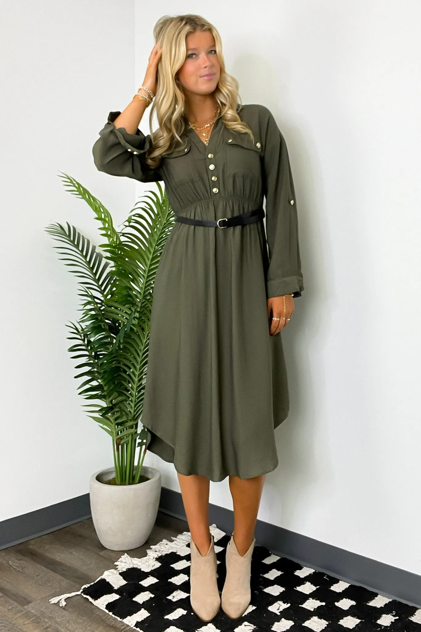 Adeline Button Down Belted Midi Dress - FINAL SALE