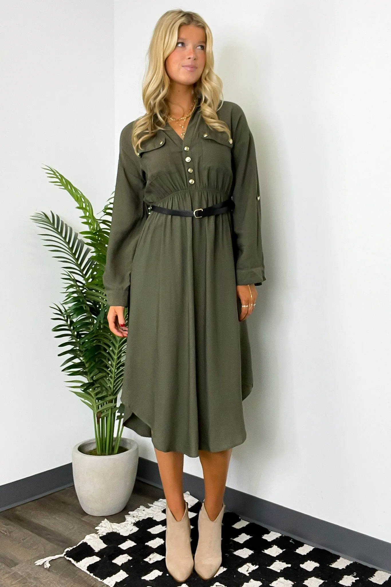 Adeline Button Down Belted Midi Dress - FINAL SALE