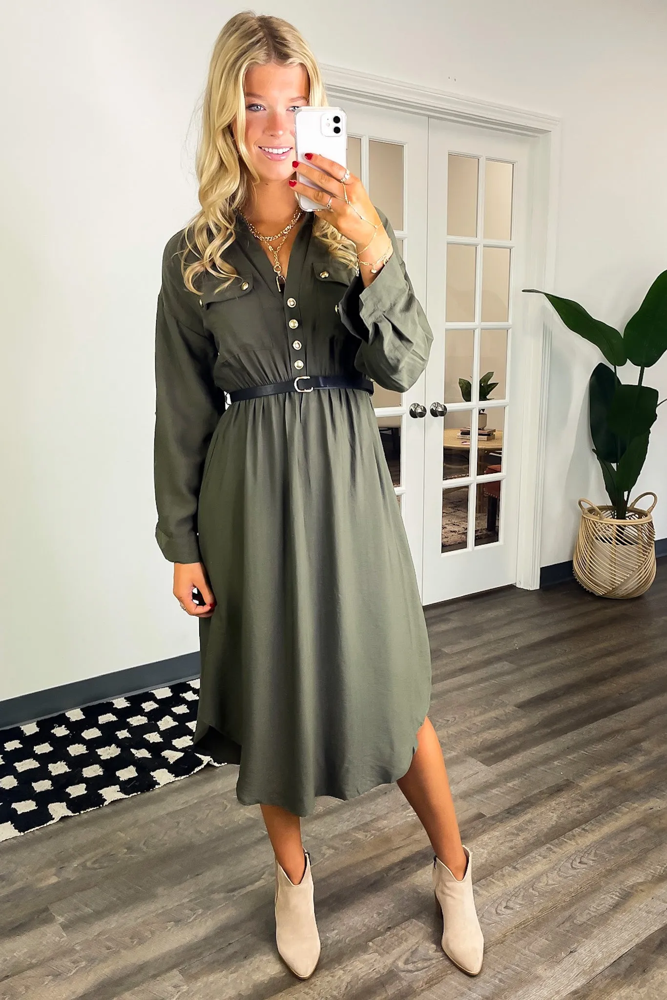 Adeline Button Down Belted Midi Dress - FINAL SALE