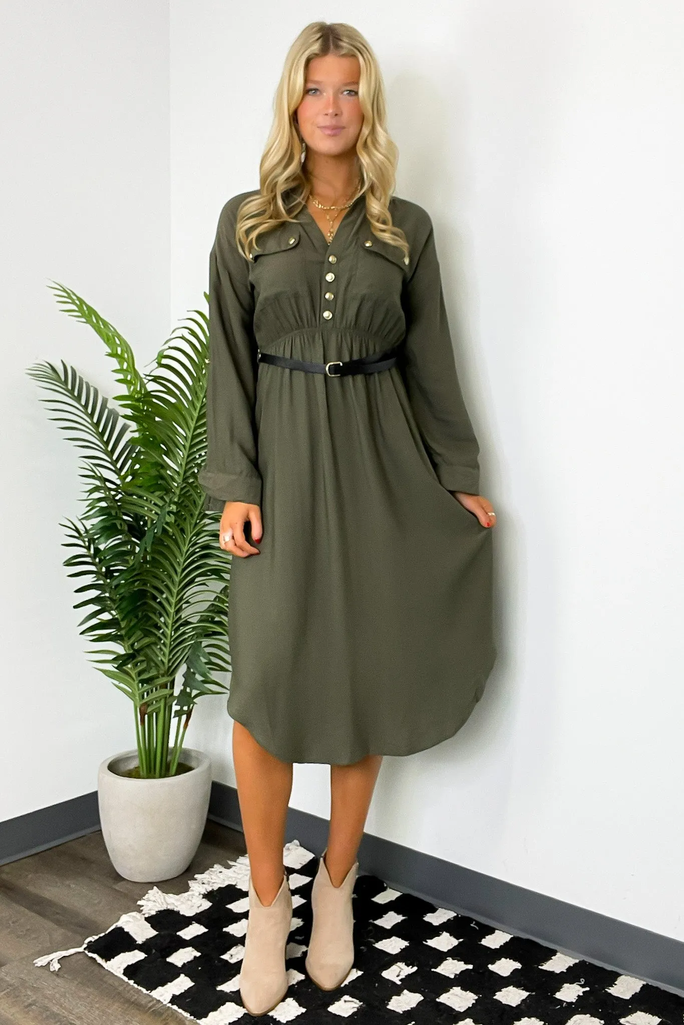 Adeline Button Down Belted Midi Dress - FINAL SALE