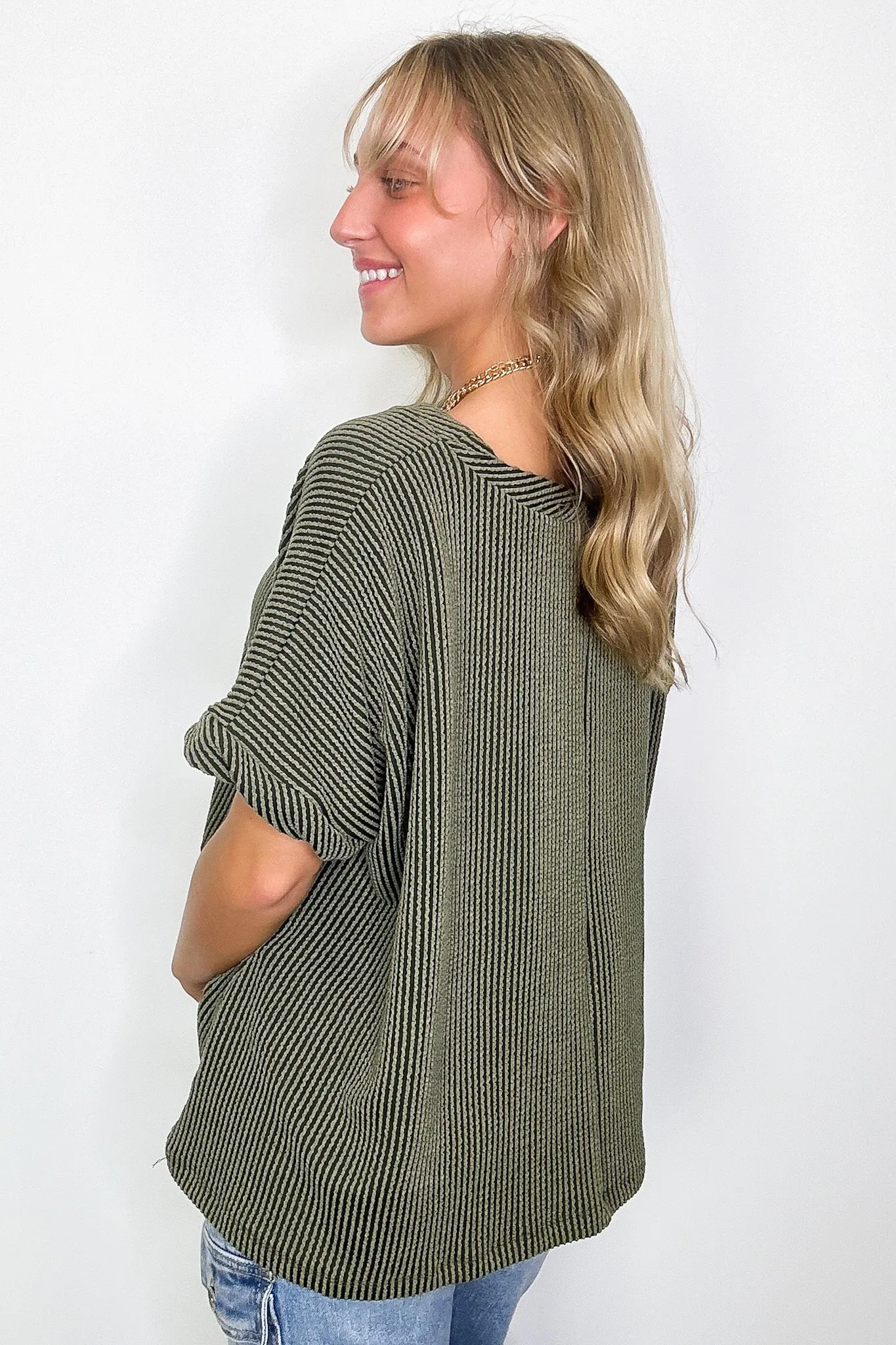 Adriano Rib Knit Twist Sleeve Top - BACK IN STOCK
