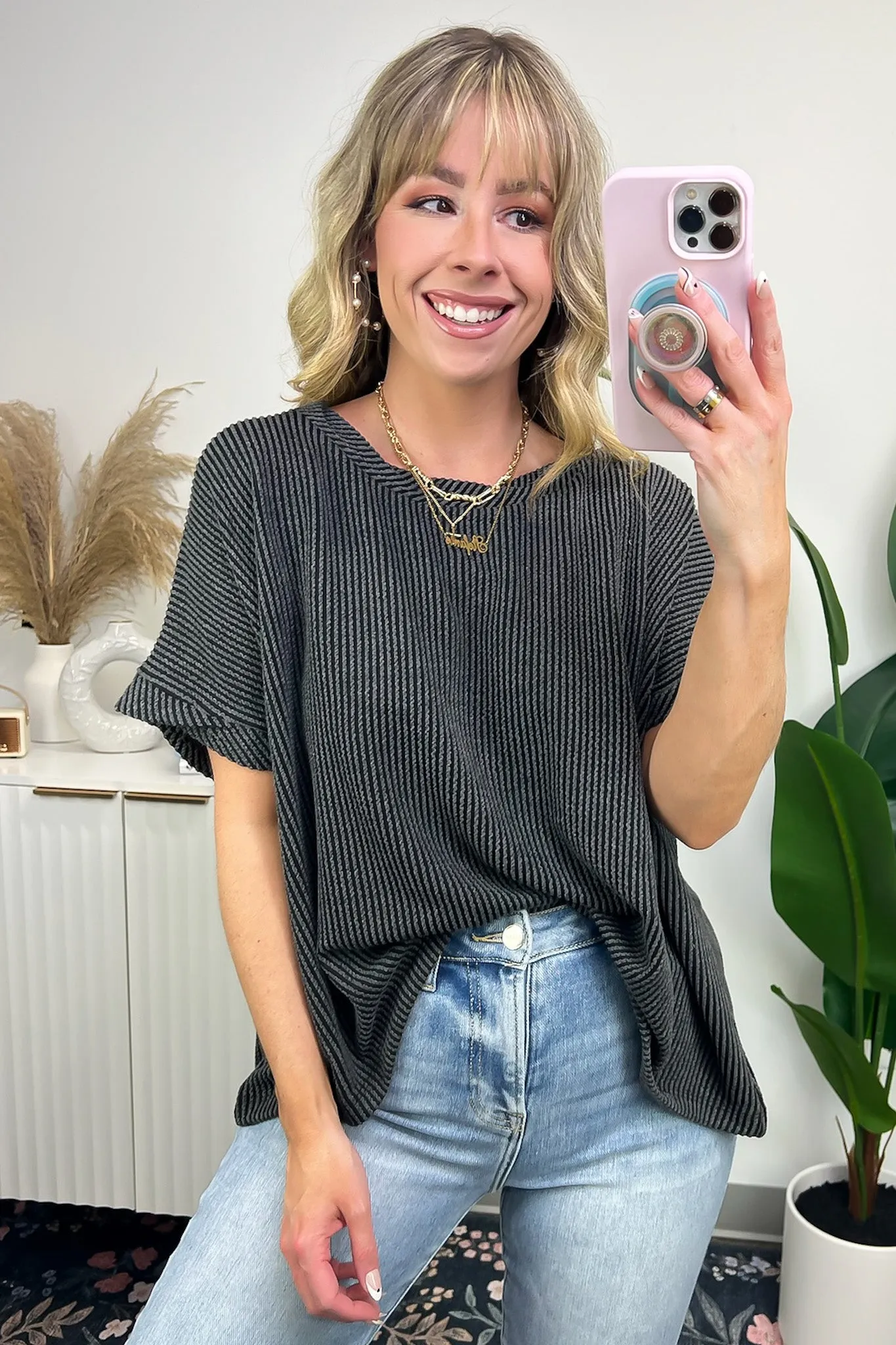 Adriano Rib Knit Twist Sleeve Top - BACK IN STOCK