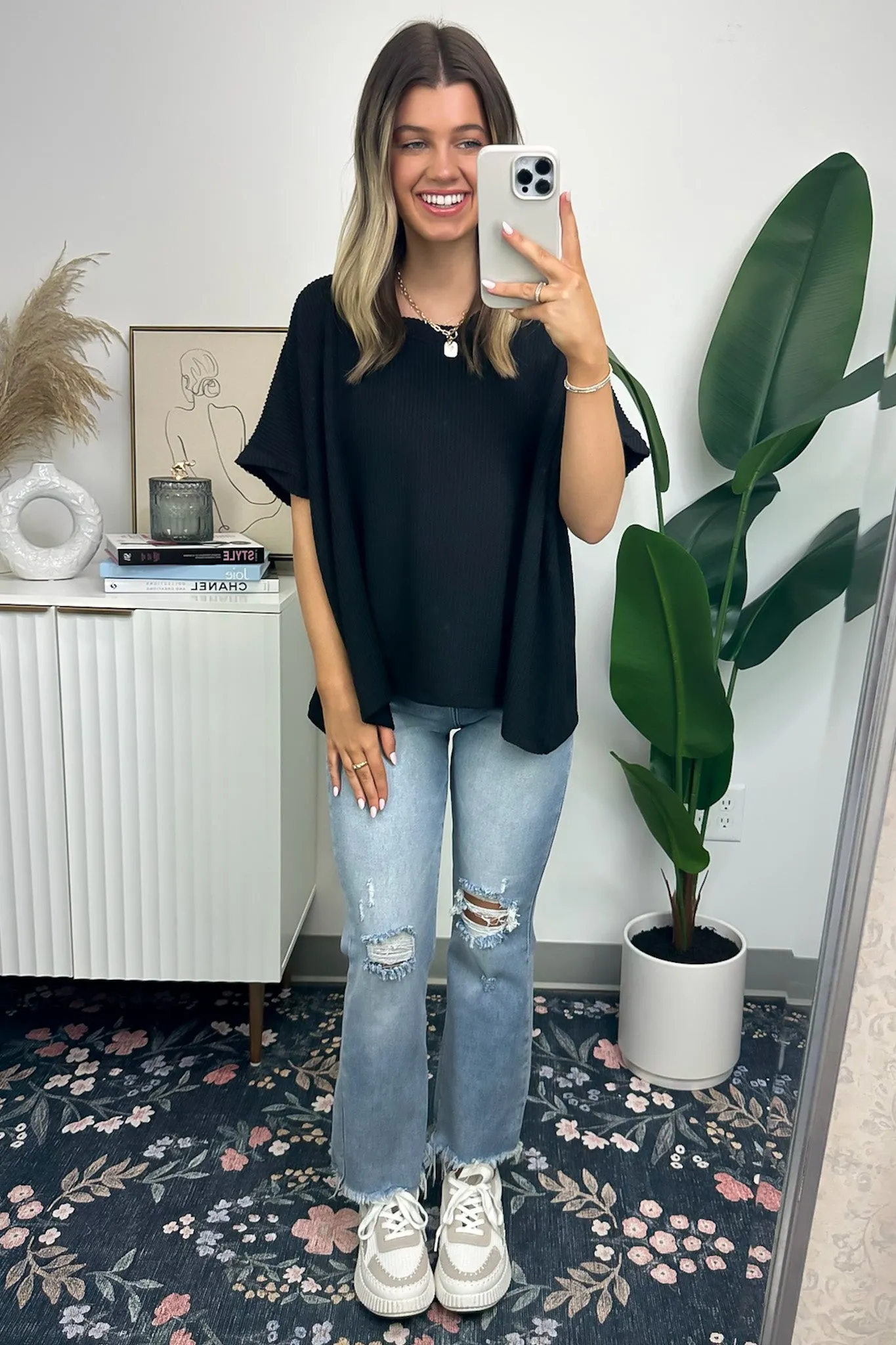 Adriano Rib Knit Twist Sleeve Top - BACK IN STOCK