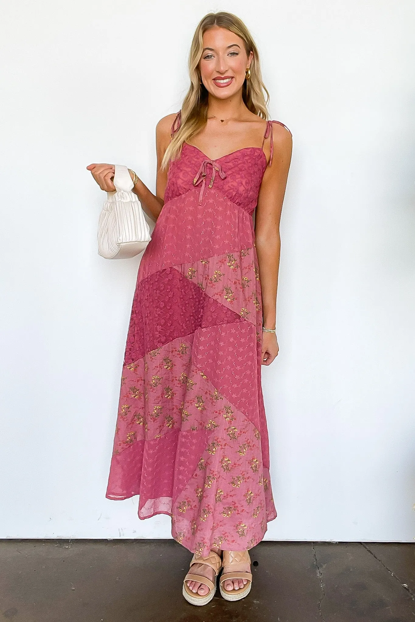 Aeres Floral Lace Mix Patchwork Maxi Slip Dress