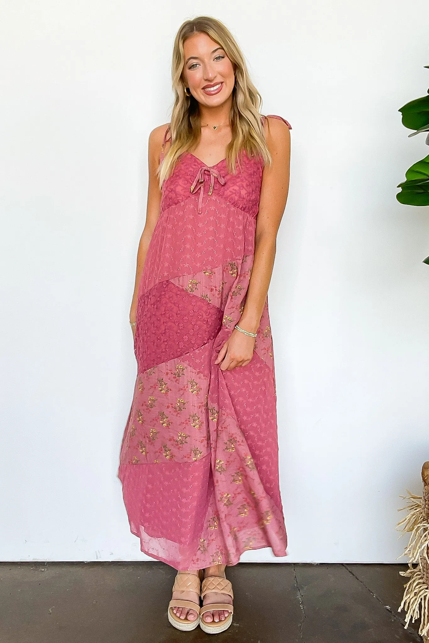 Aeres Floral Lace Mix Patchwork Maxi Slip Dress