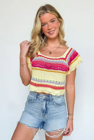 Aesthetic Ease Striped Crochet Knit Top - BACK IN STOCK