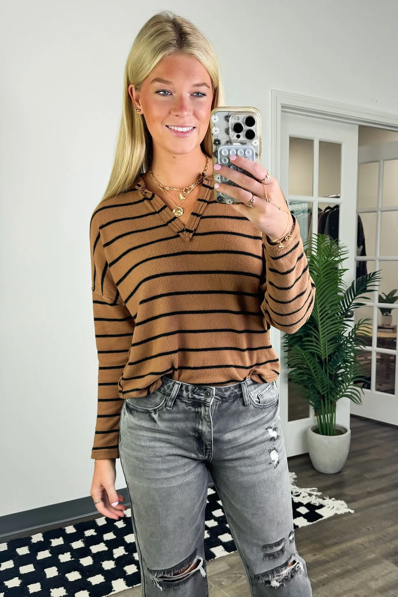 Ainslee Striped V-Neck Knit Top - FINAL SALE