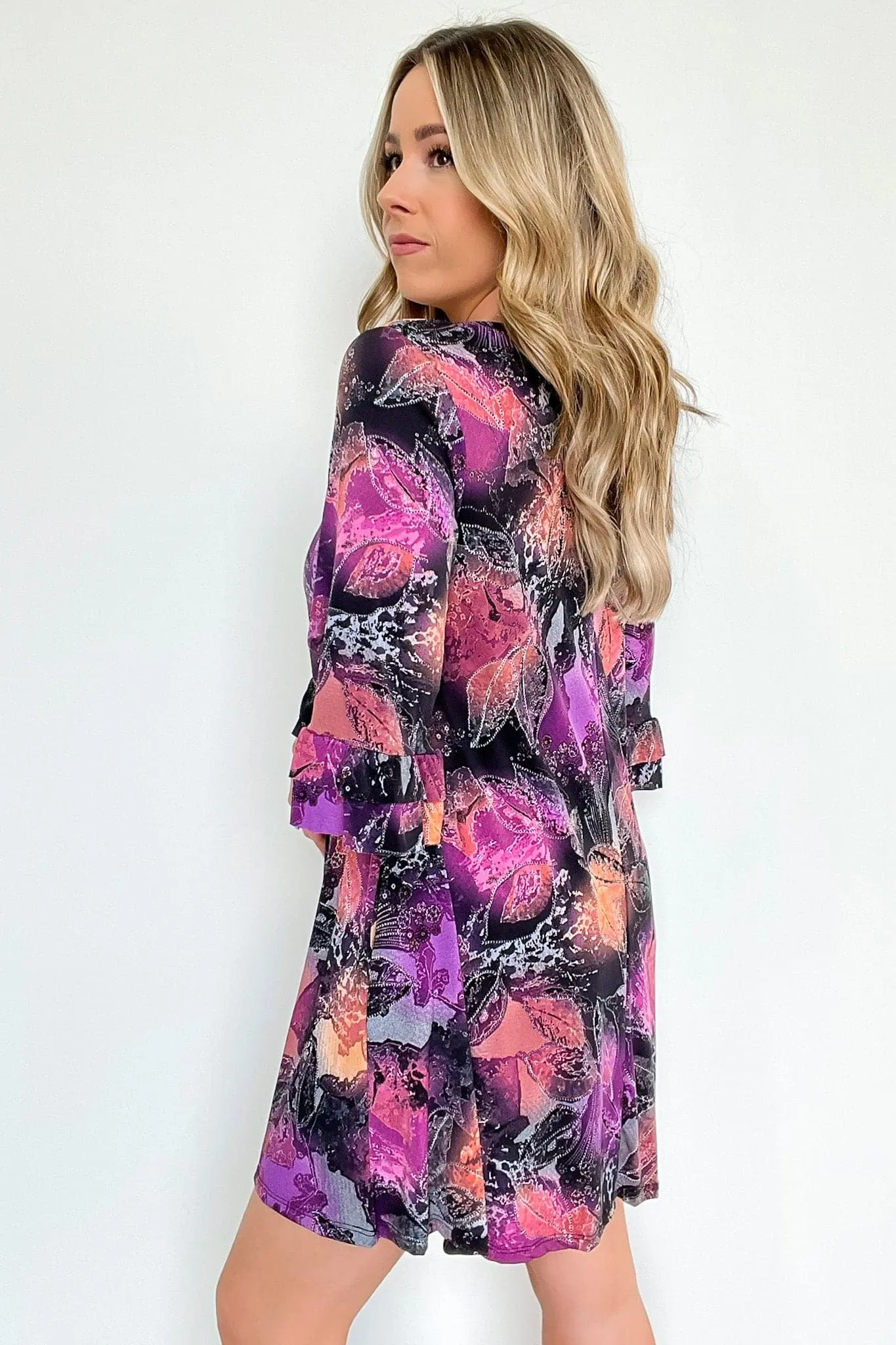 Alluring Arrival Abstract Ruffle Sleeve Dress - FINAL SALE
