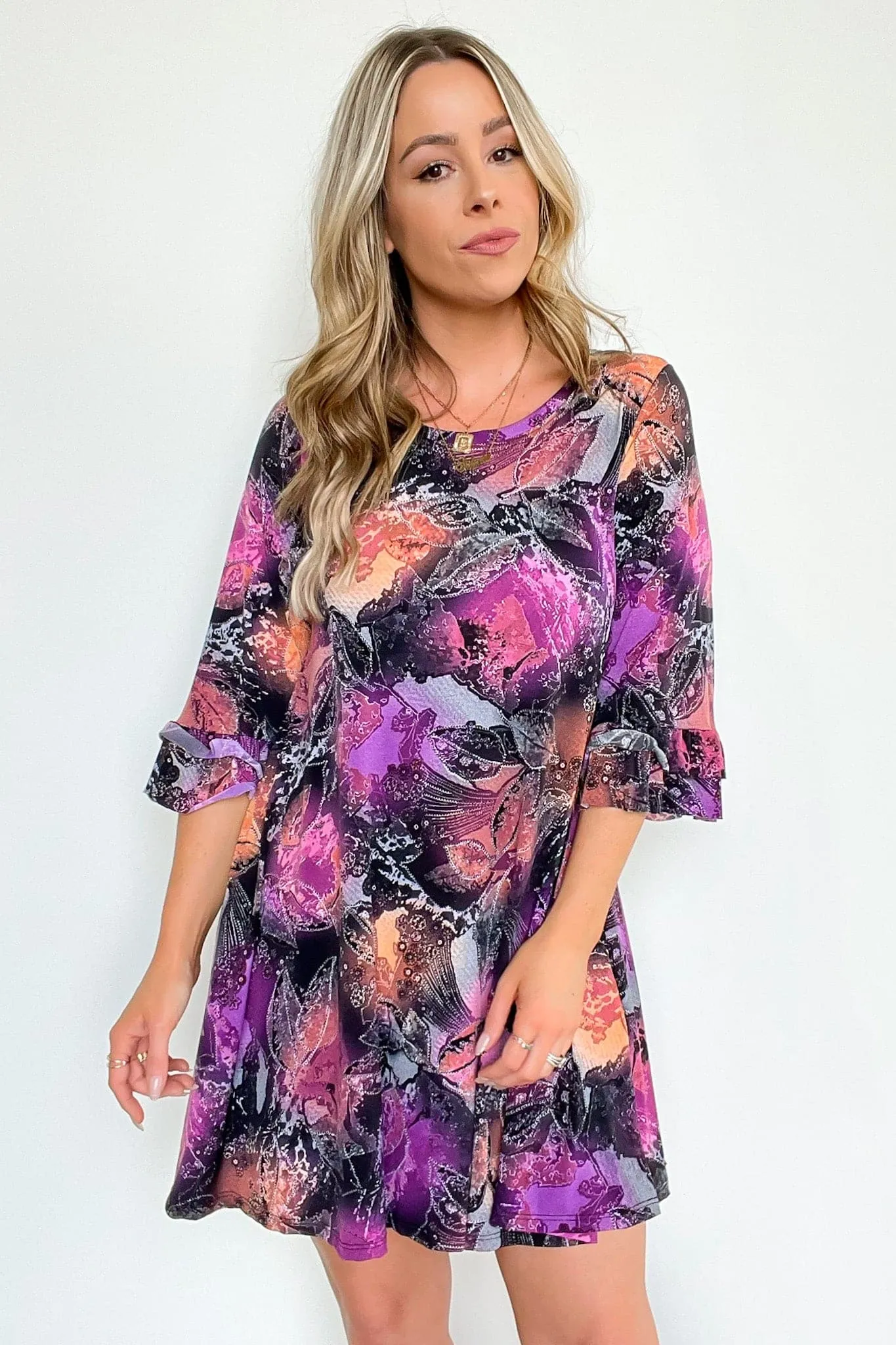 Alluring Arrival Abstract Ruffle Sleeve Dress - FINAL SALE