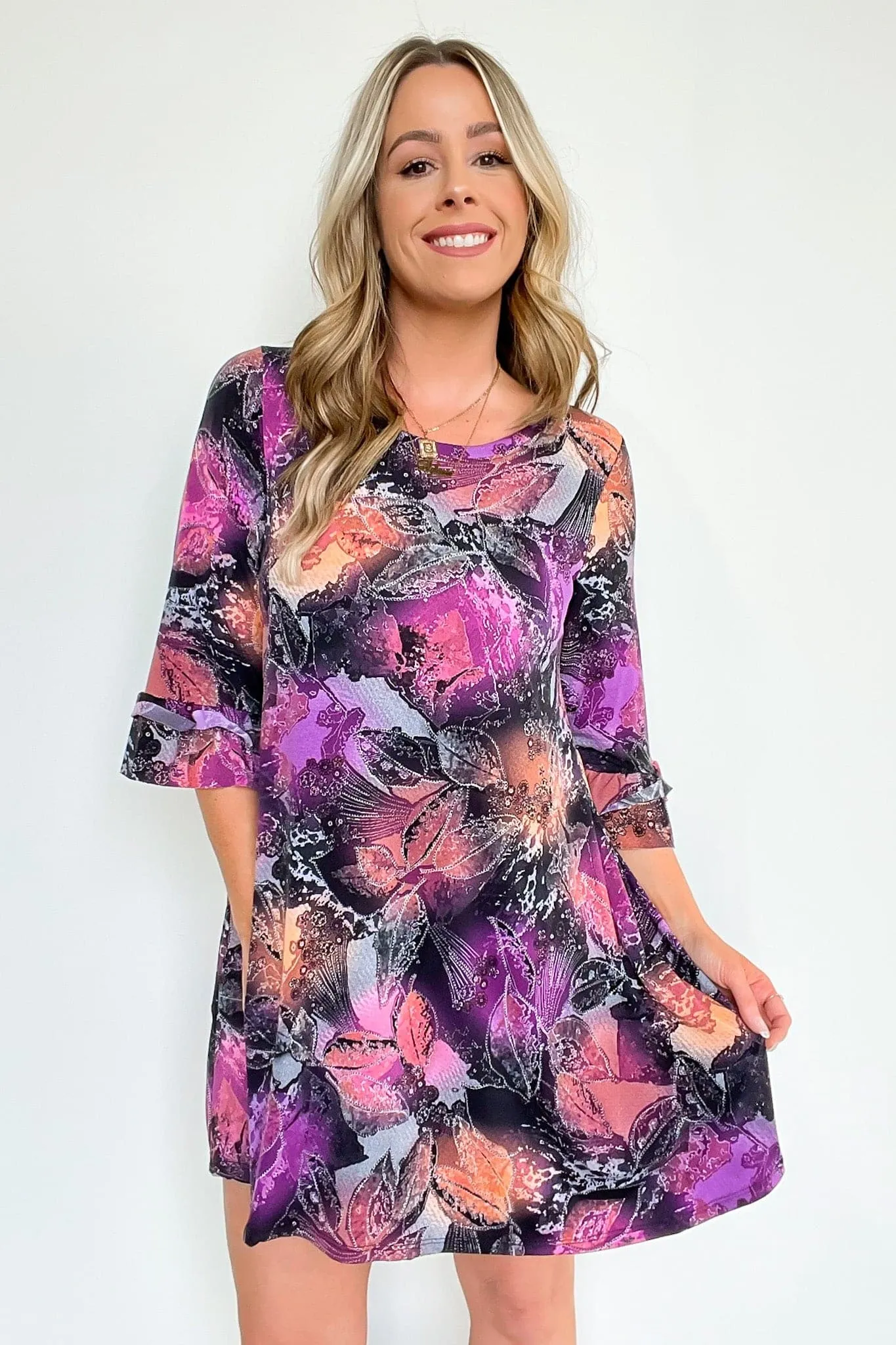 Alluring Arrival Abstract Ruffle Sleeve Dress - FINAL SALE