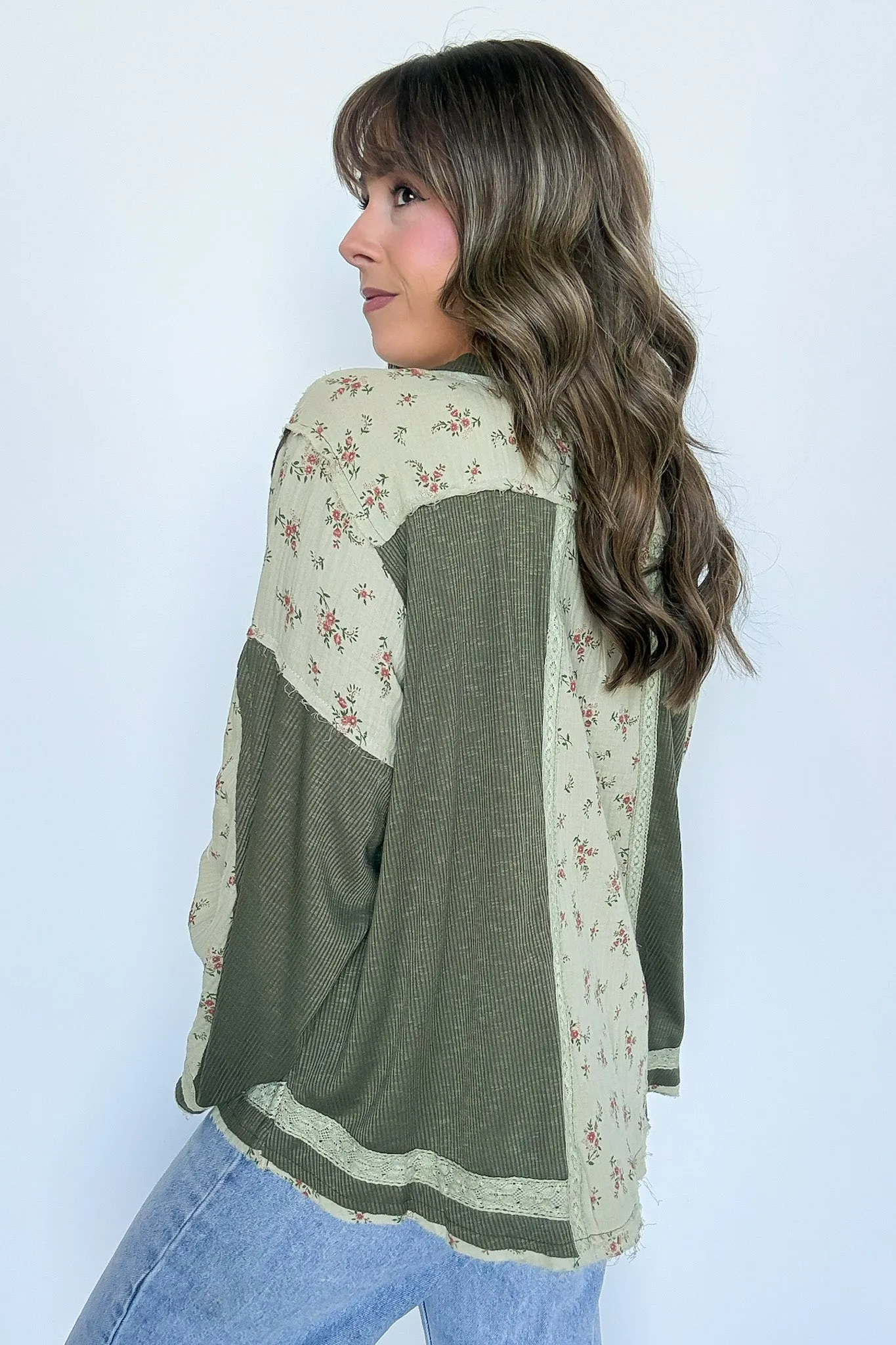Allysia V-Neck Floral Contrast Top - FINAL SALE