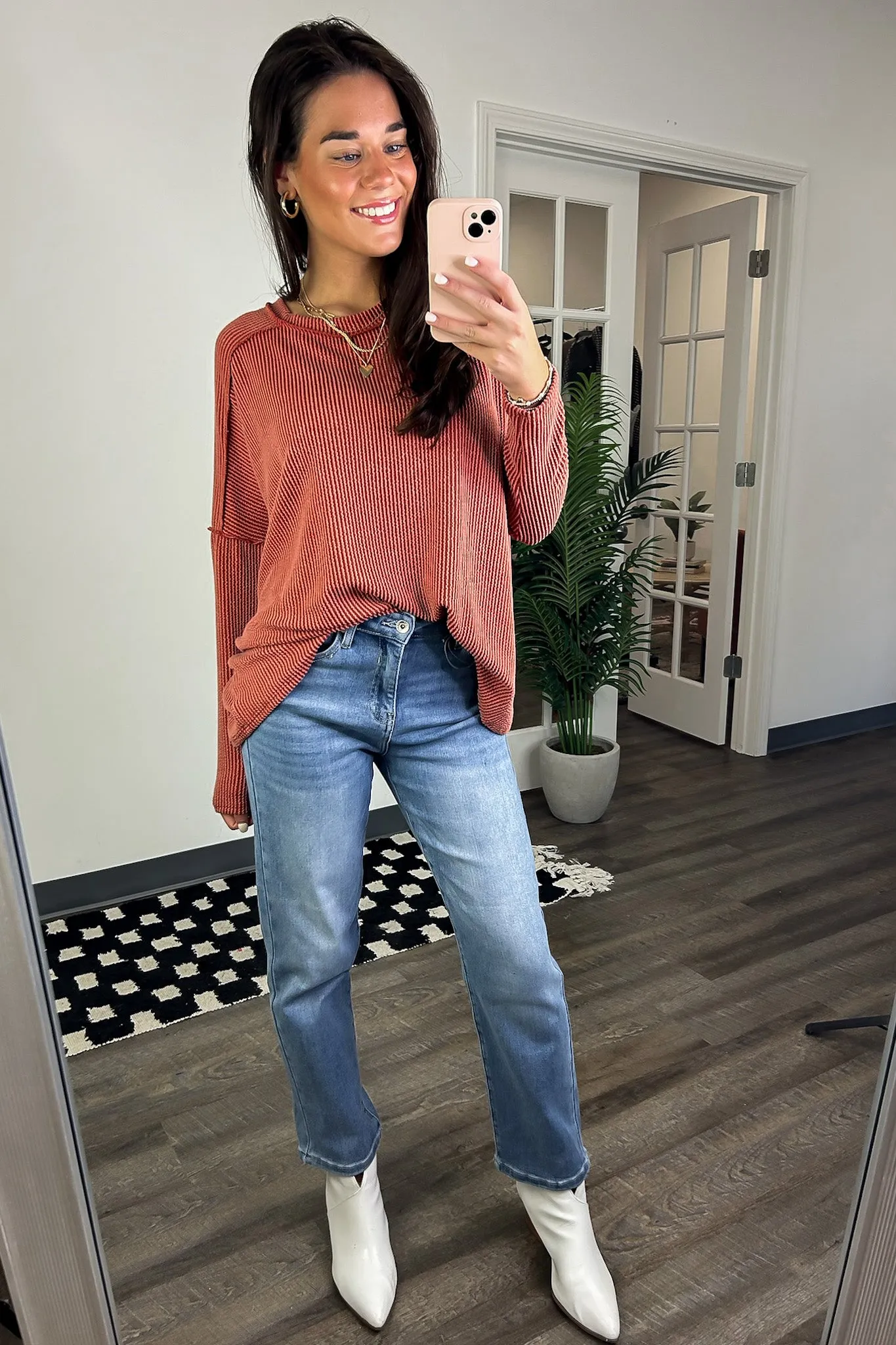 Amirah Rib Knit Long Sleeve Stitch Top