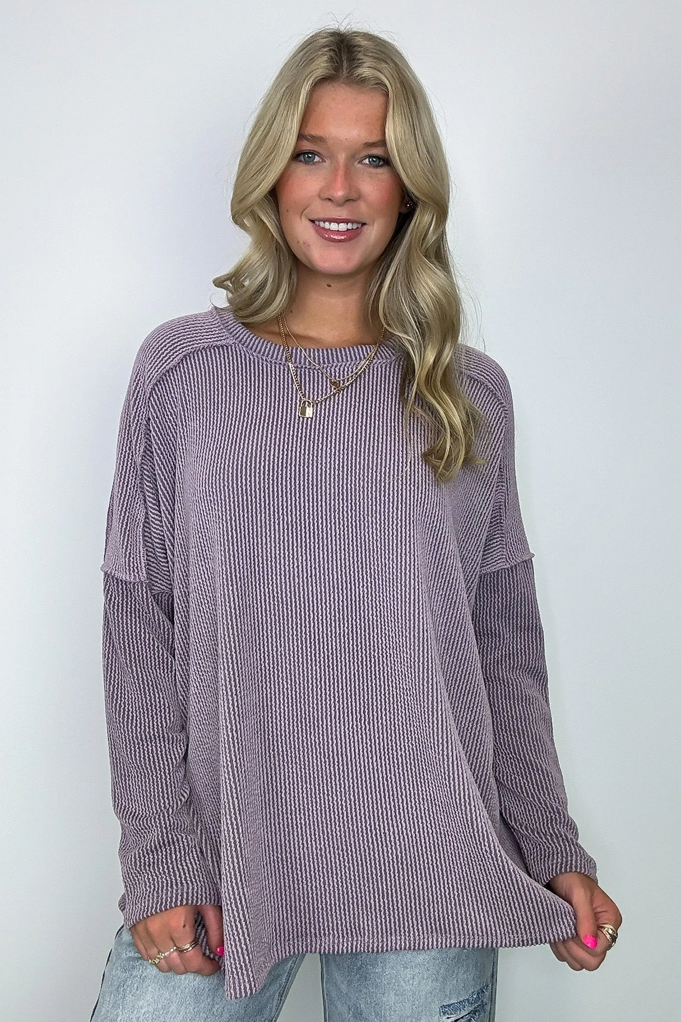 Amirah Rib Knit Long Sleeve Stitch Top