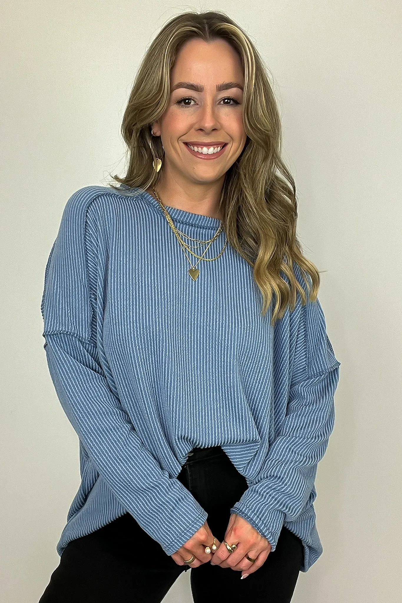 Amirah Rib Knit Long Sleeve Stitch Top
