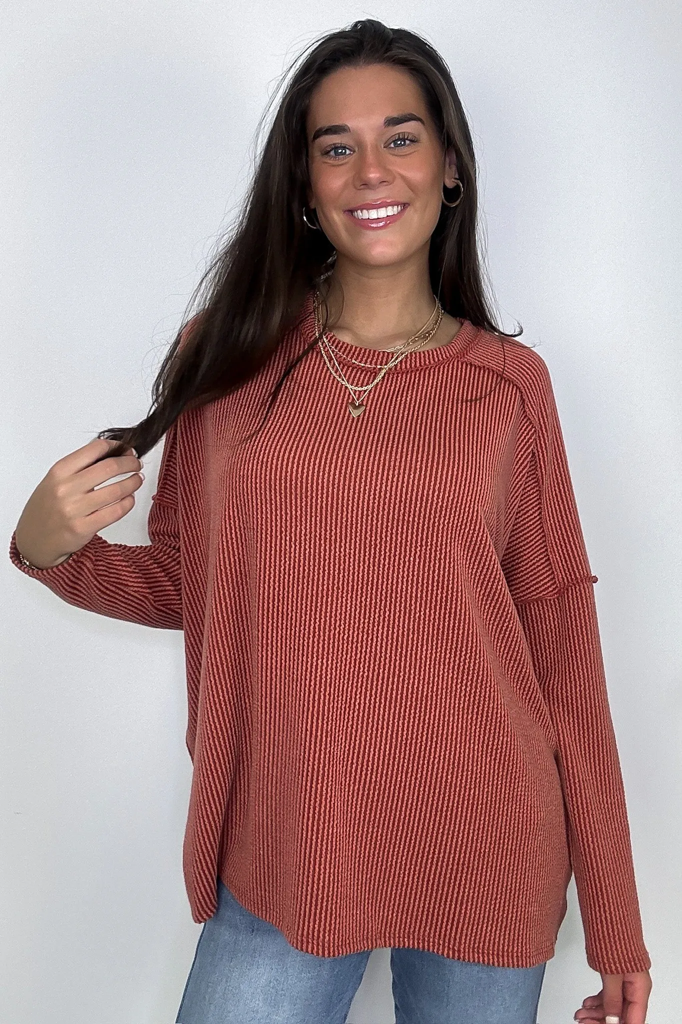 Amirah Rib Knit Long Sleeve Stitch Top