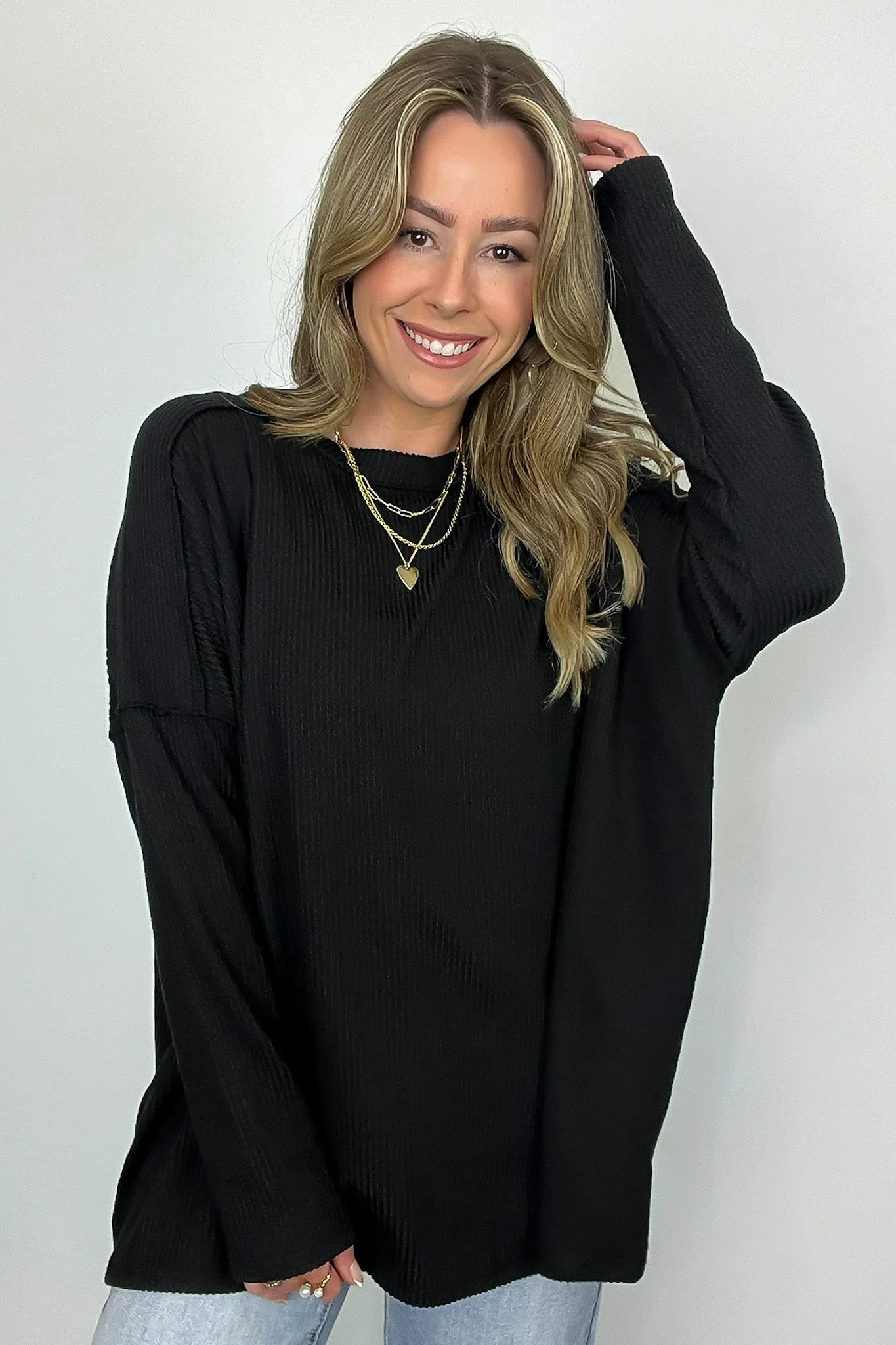 Amirah Rib Knit Long Sleeve Stitch Top
