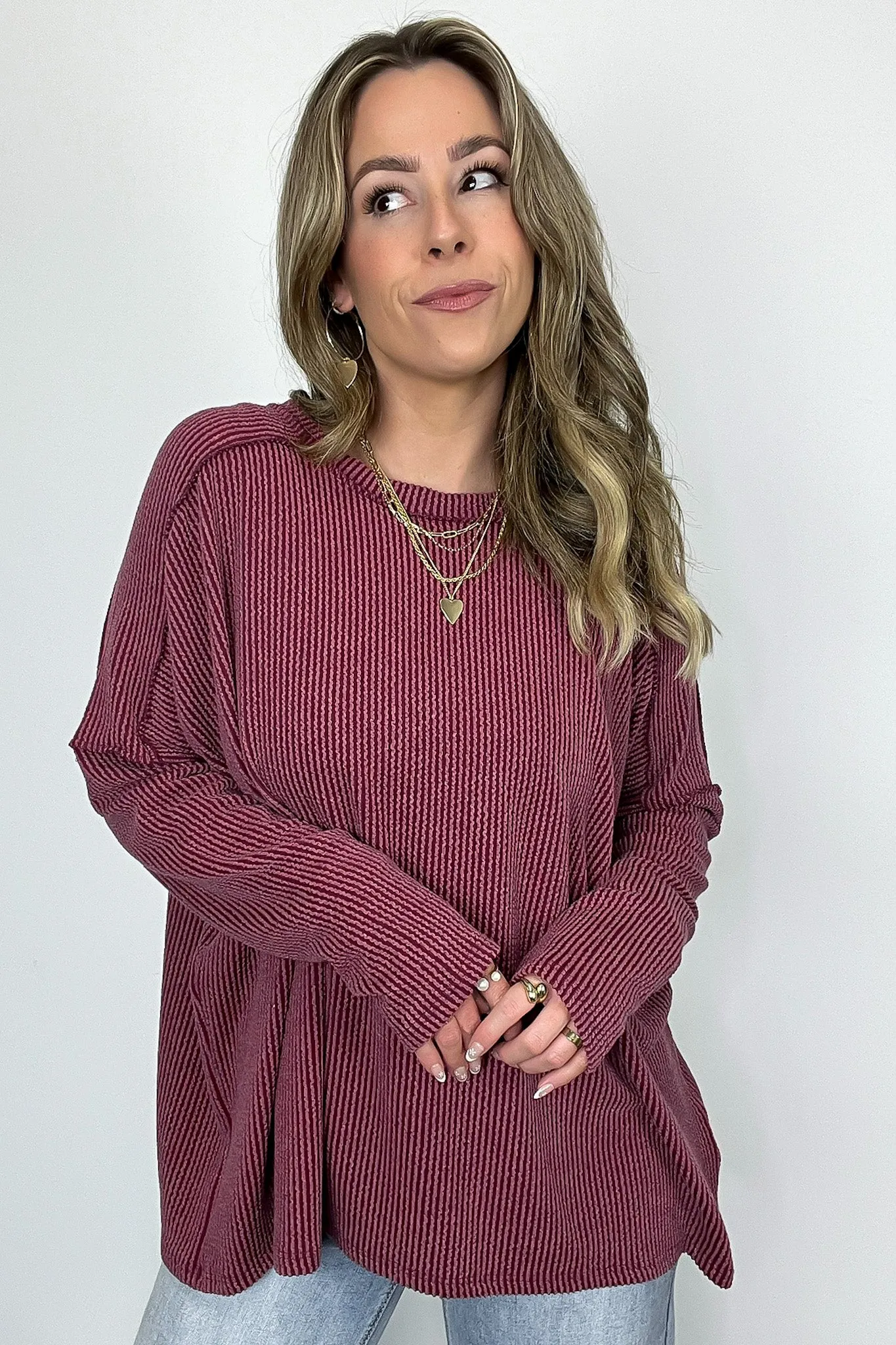 Amirah Rib Knit Long Sleeve Stitch Top