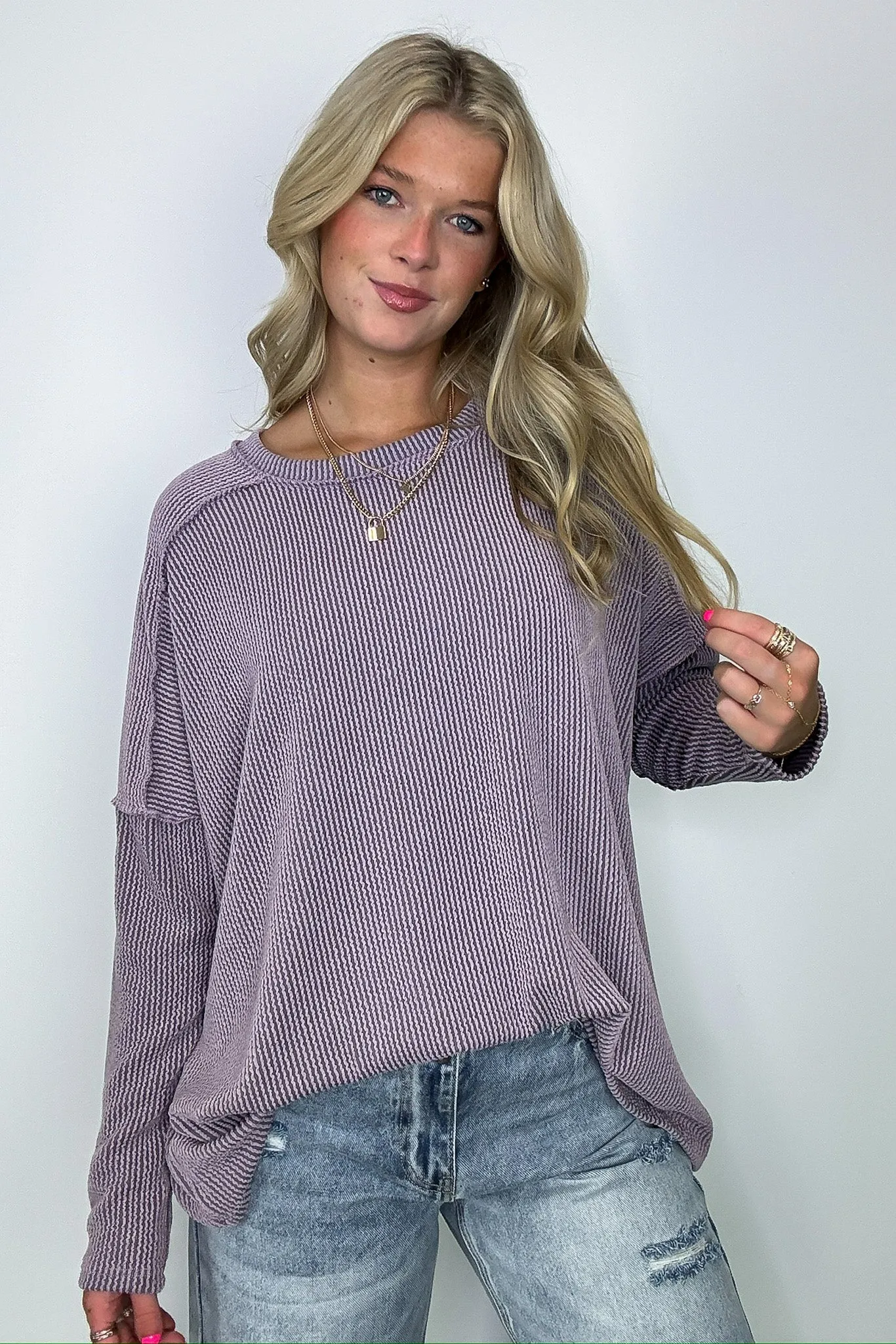 Amirah Rib Knit Long Sleeve Stitch Top