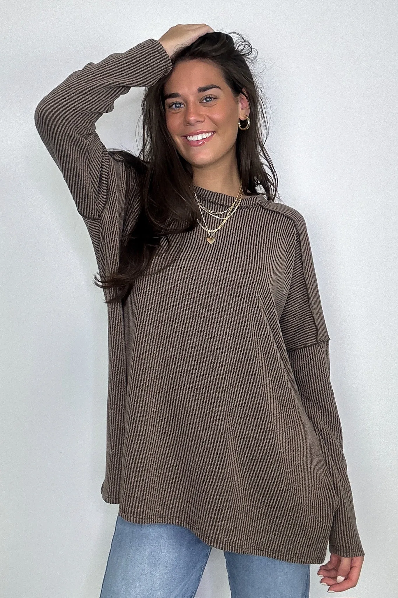 Amirah Rib Knit Long Sleeve Stitch Top