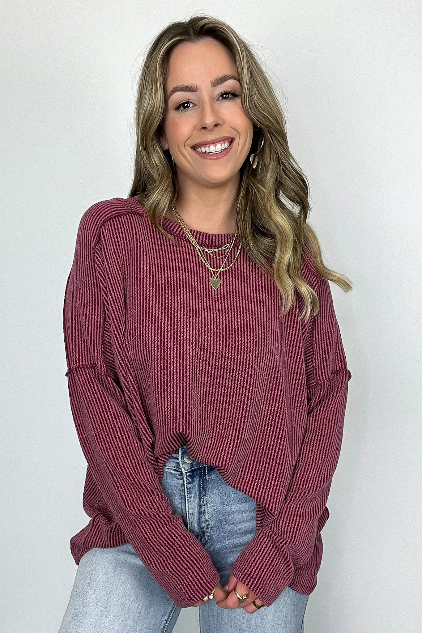 Amirah Rib Knit Long Sleeve Stitch Top