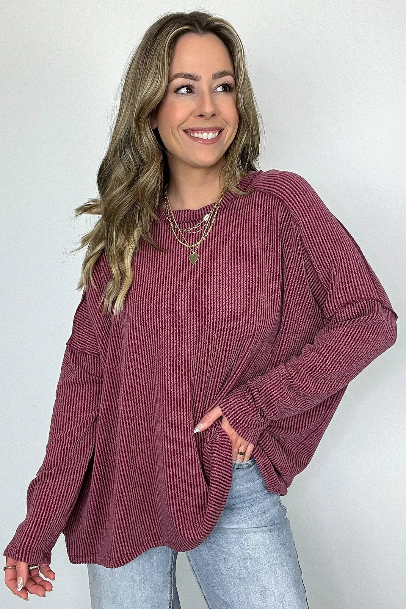 Amirah Rib Knit Long Sleeve Stitch Top