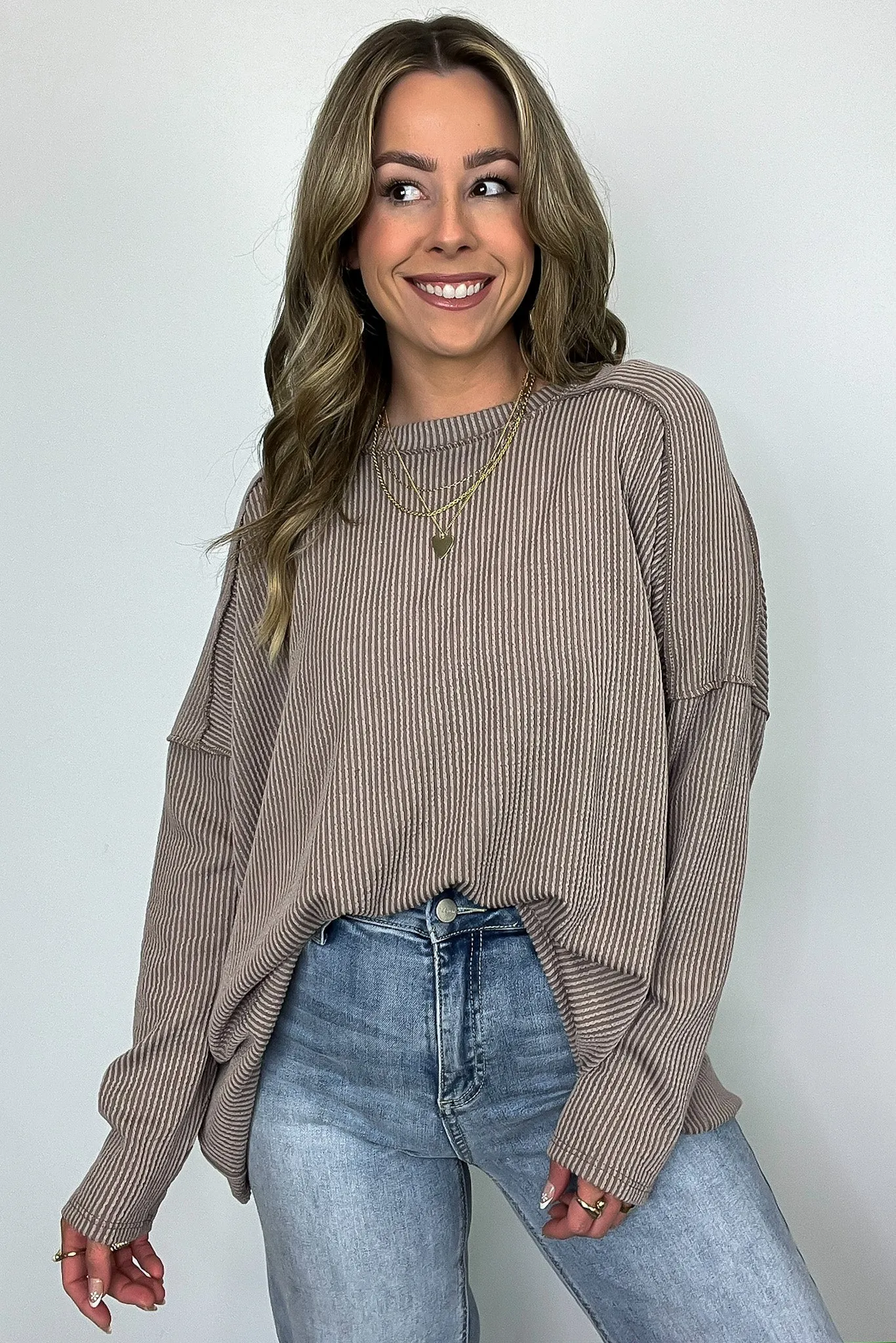 Amirah Rib Knit Long Sleeve Stitch Top