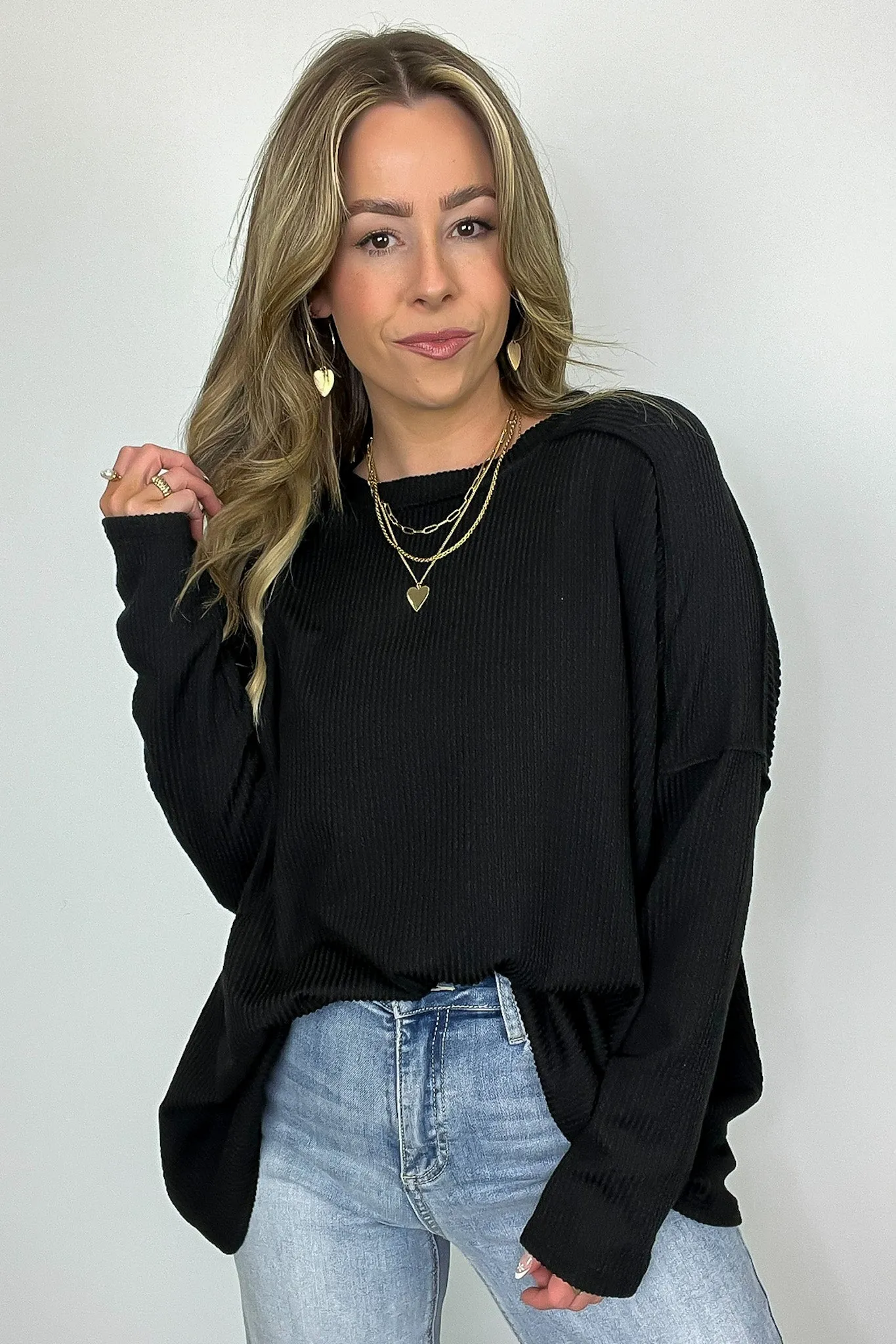 Amirah Rib Knit Long Sleeve Stitch Top