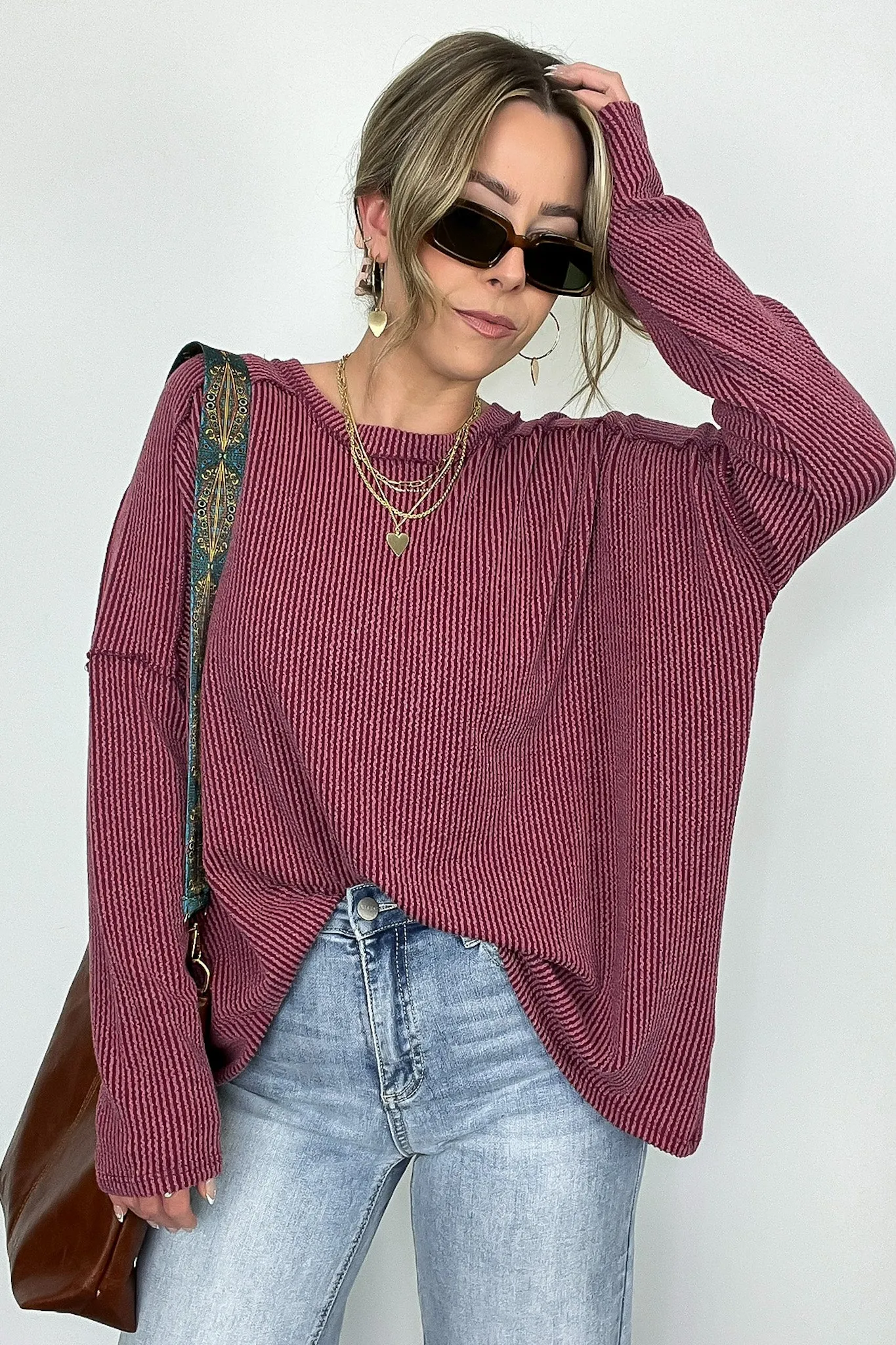Amirah Rib Knit Long Sleeve Stitch Top