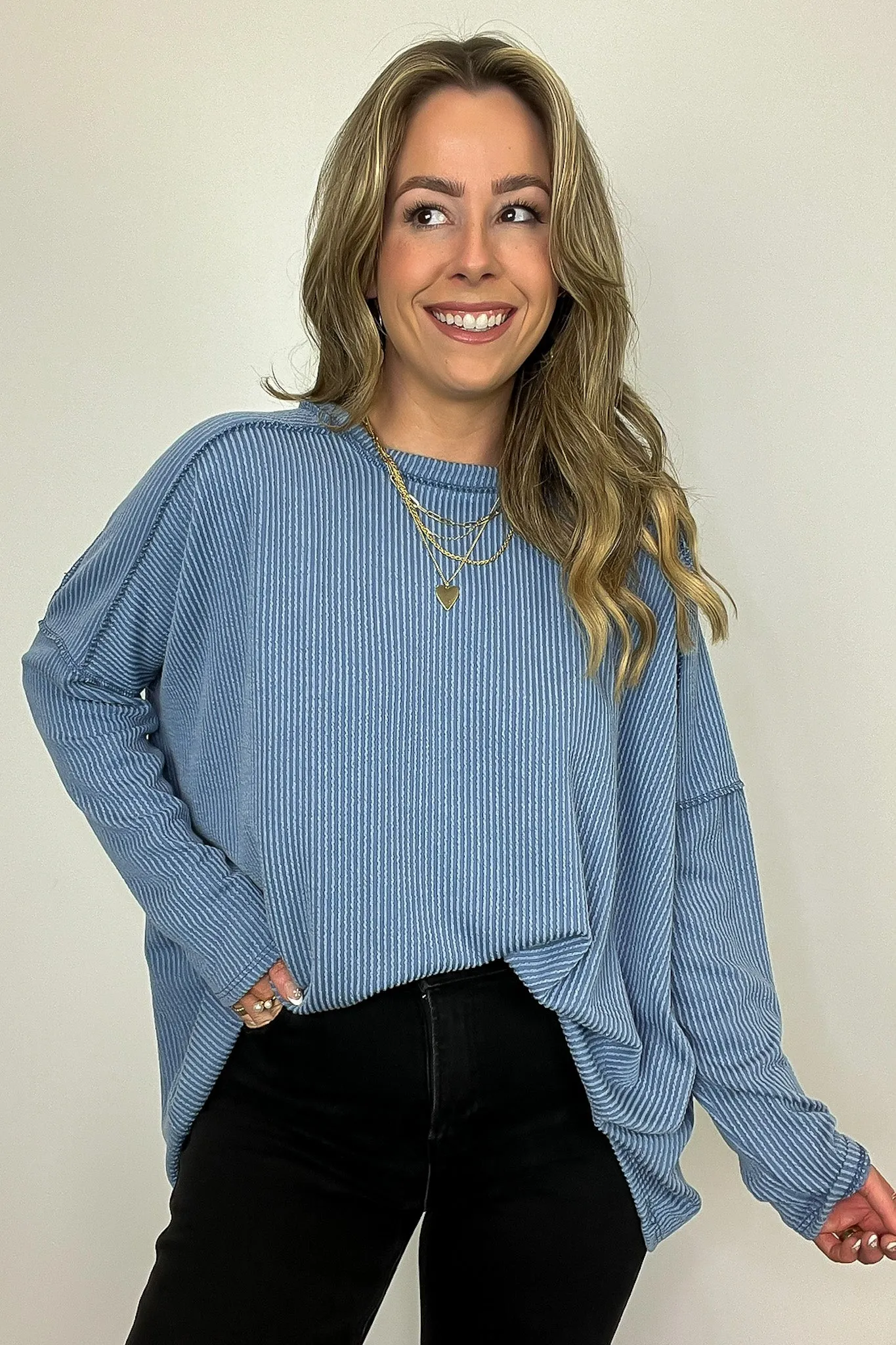 Amirah Rib Knit Long Sleeve Stitch Top
