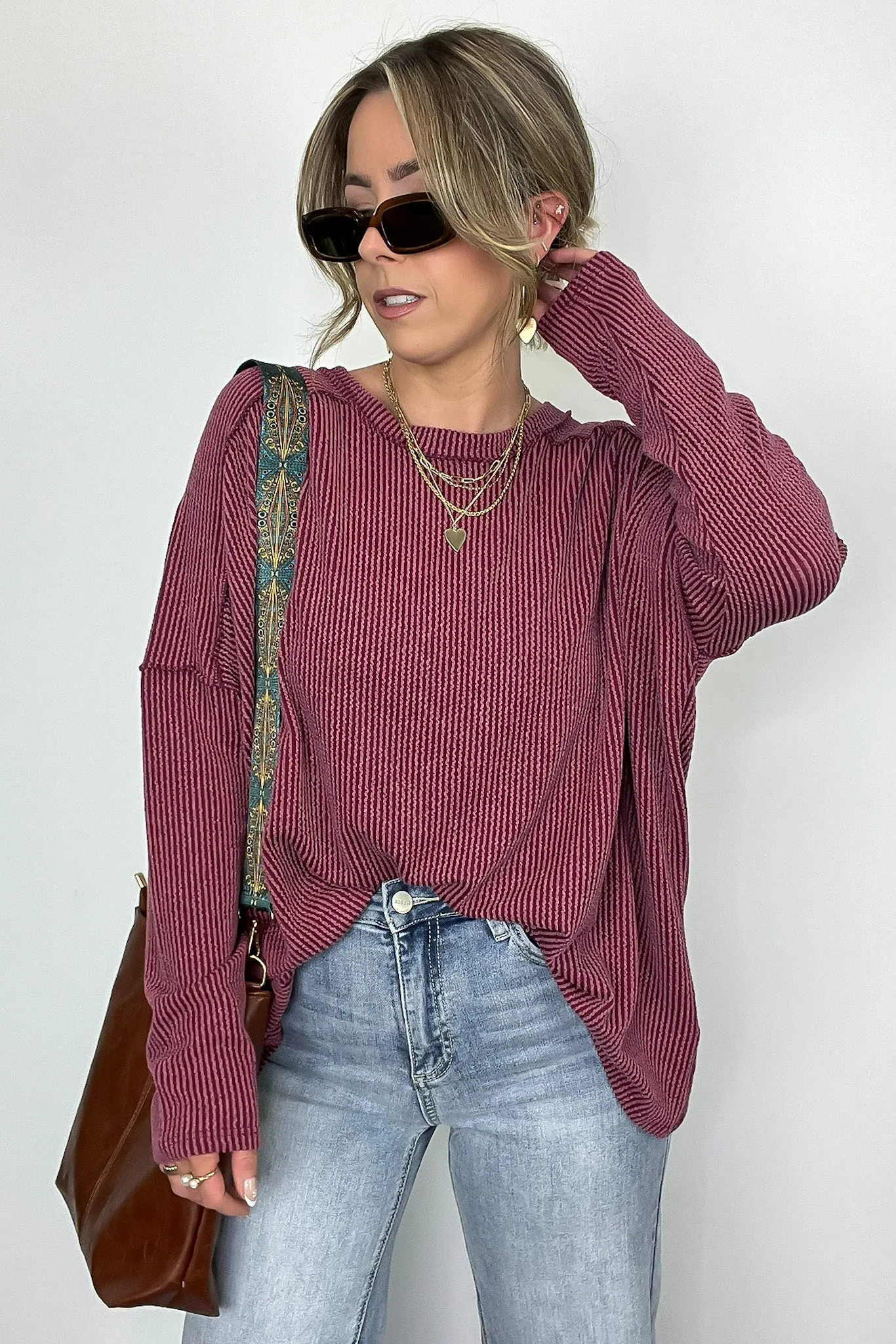 Amirah Rib Knit Long Sleeve Stitch Top
