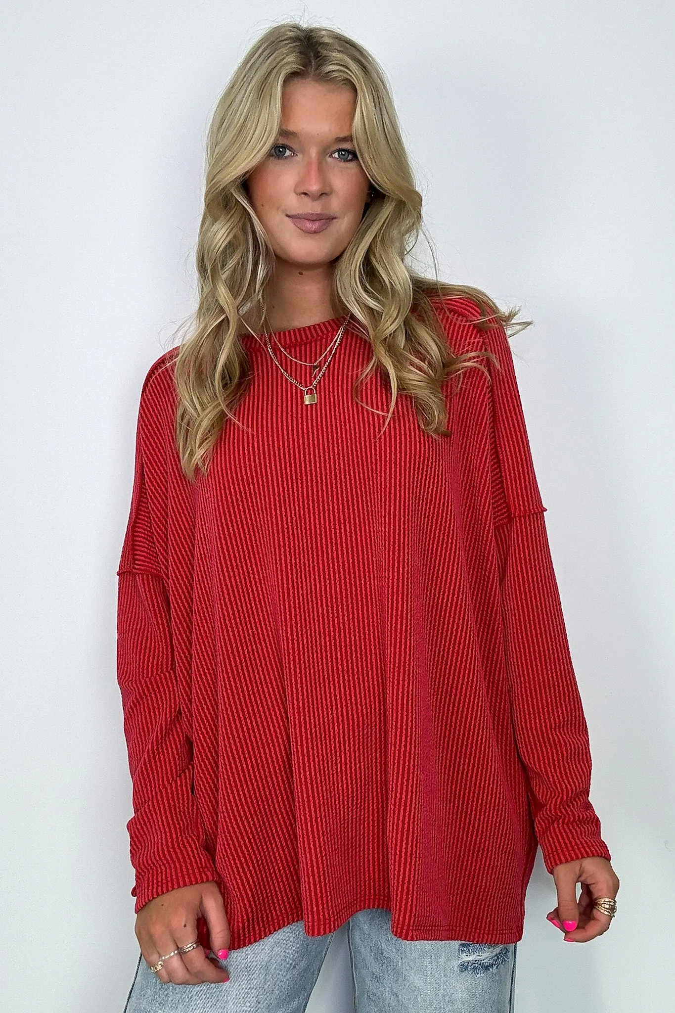 Amirah Rib Knit Long Sleeve Stitch Top