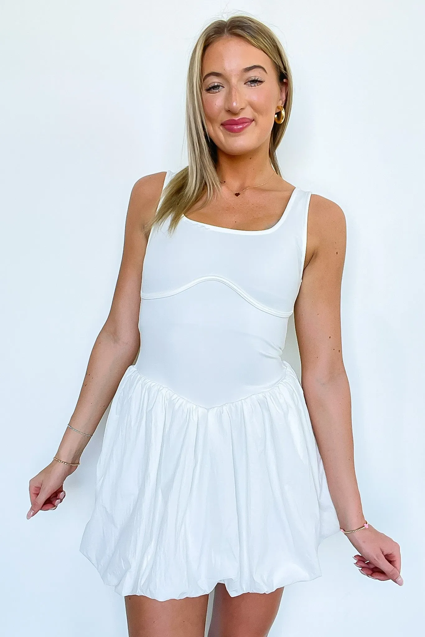 Analeia Bubble Hem Mixed Media Dress