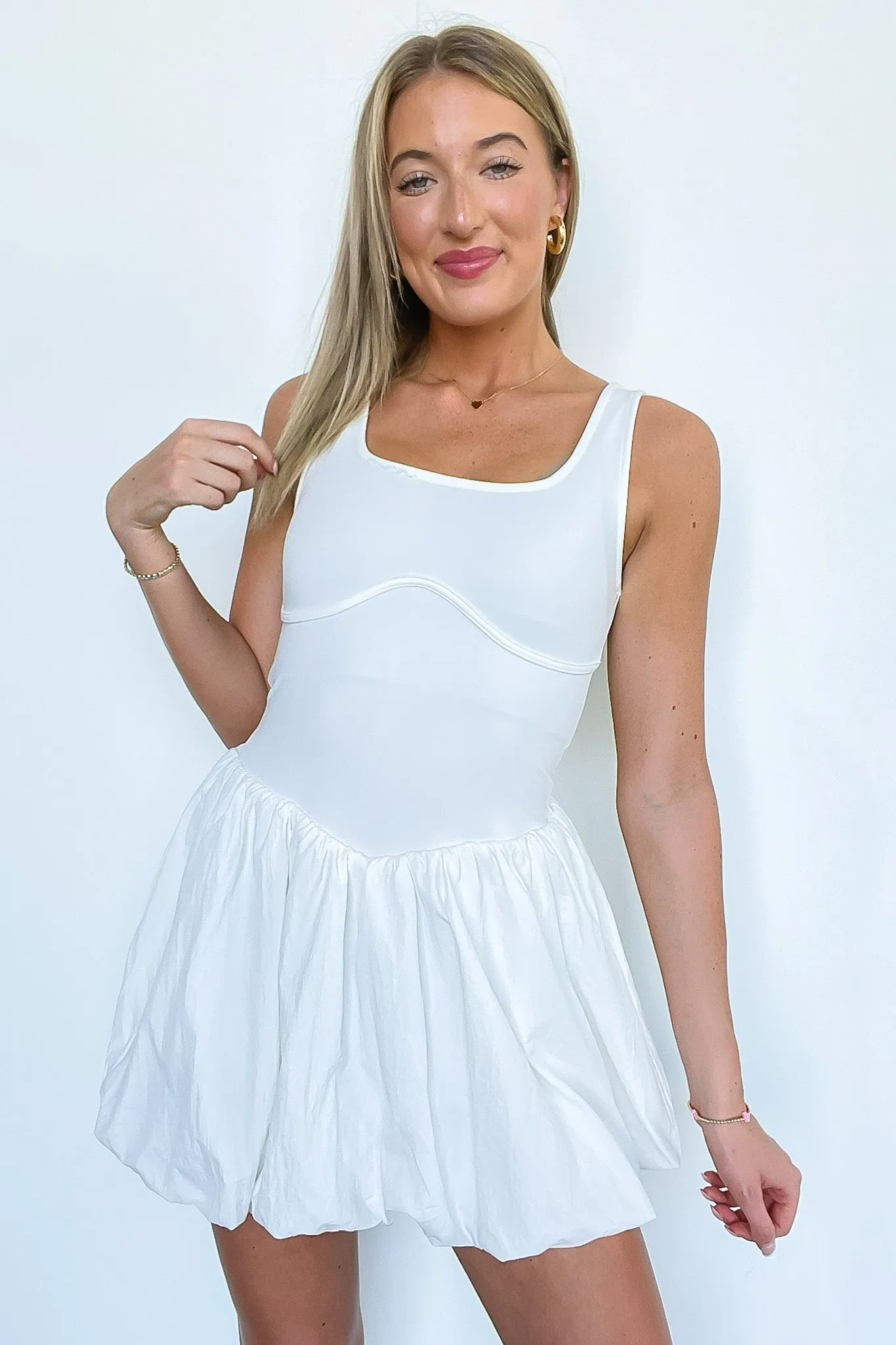 Analeia Bubble Hem Mixed Media Dress