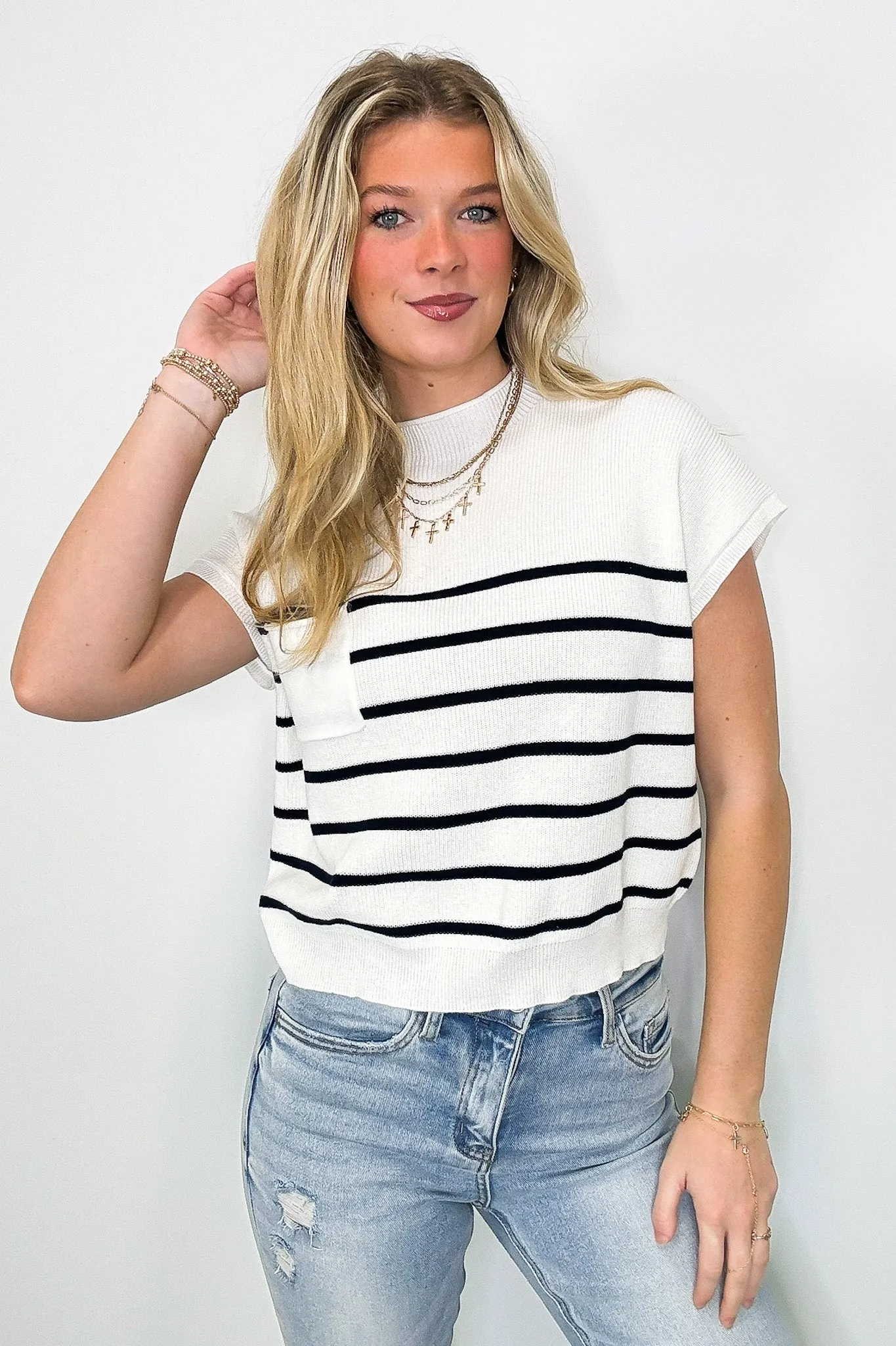 Anika Short Sleeve Striped Knit Top