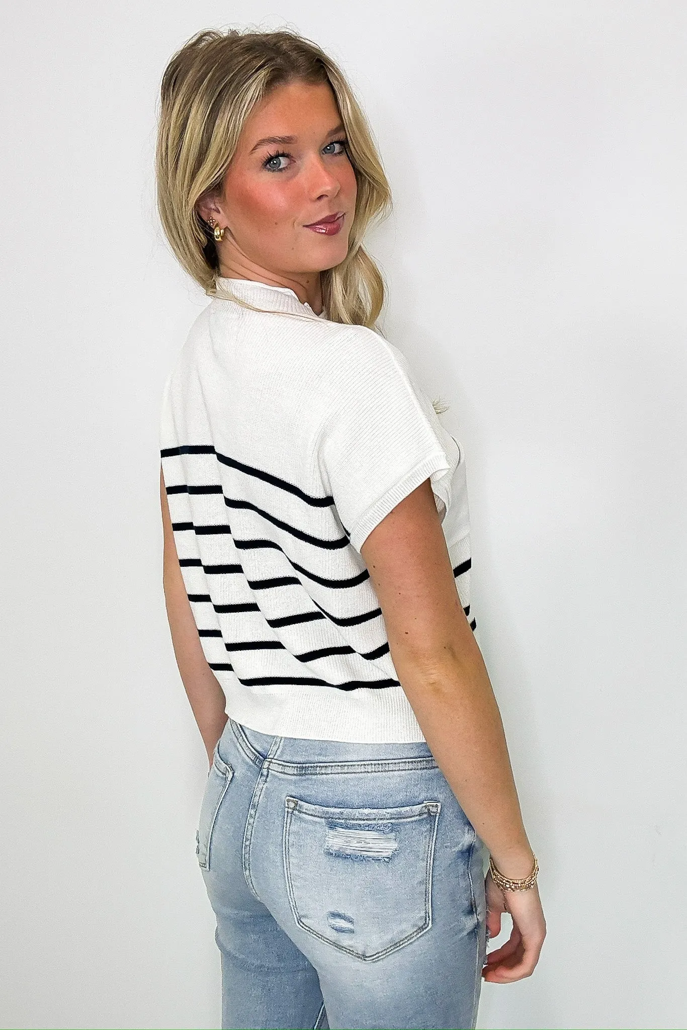 Anika Short Sleeve Striped Knit Top