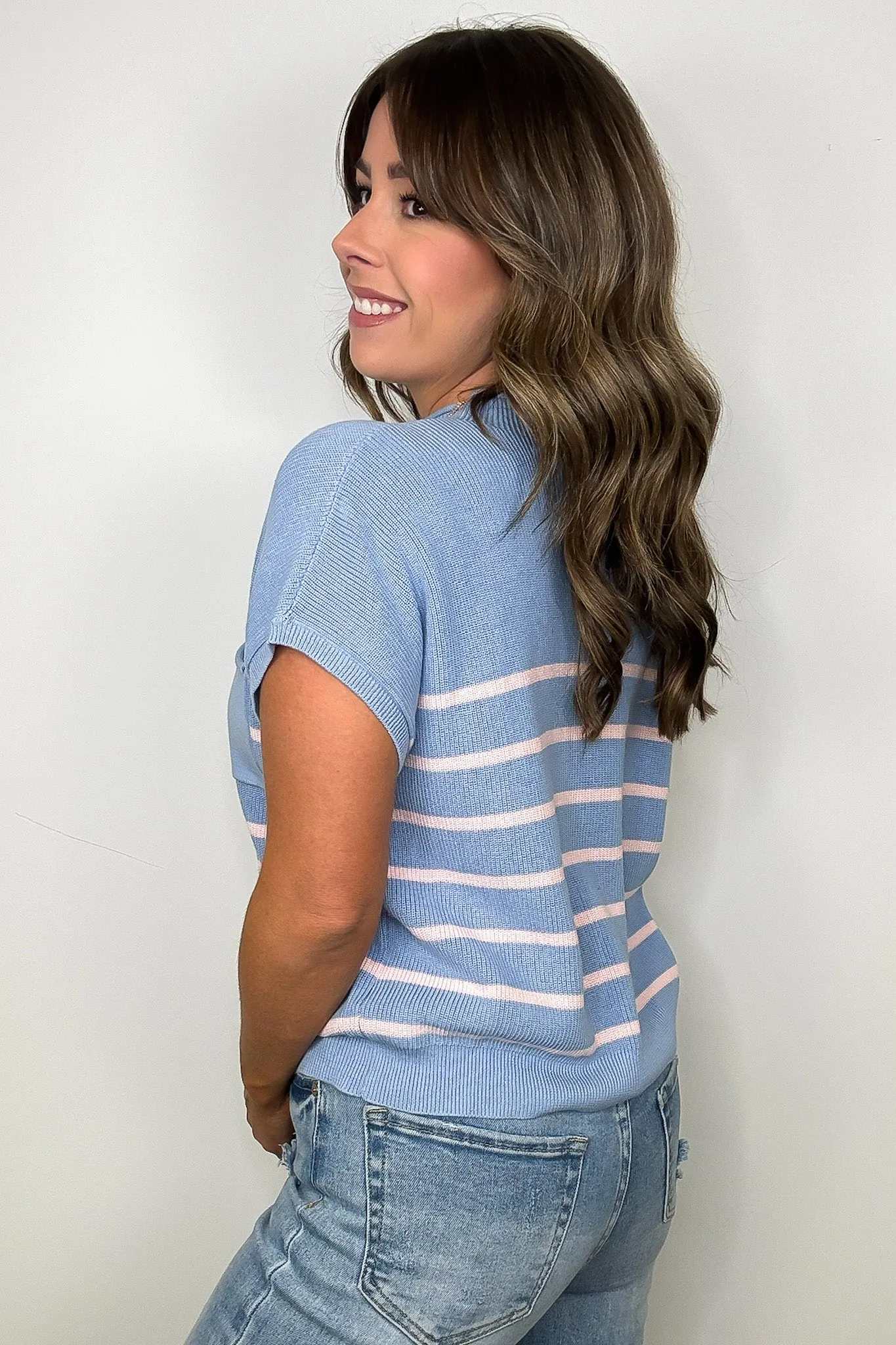 Anika Short Sleeve Striped Knit Top