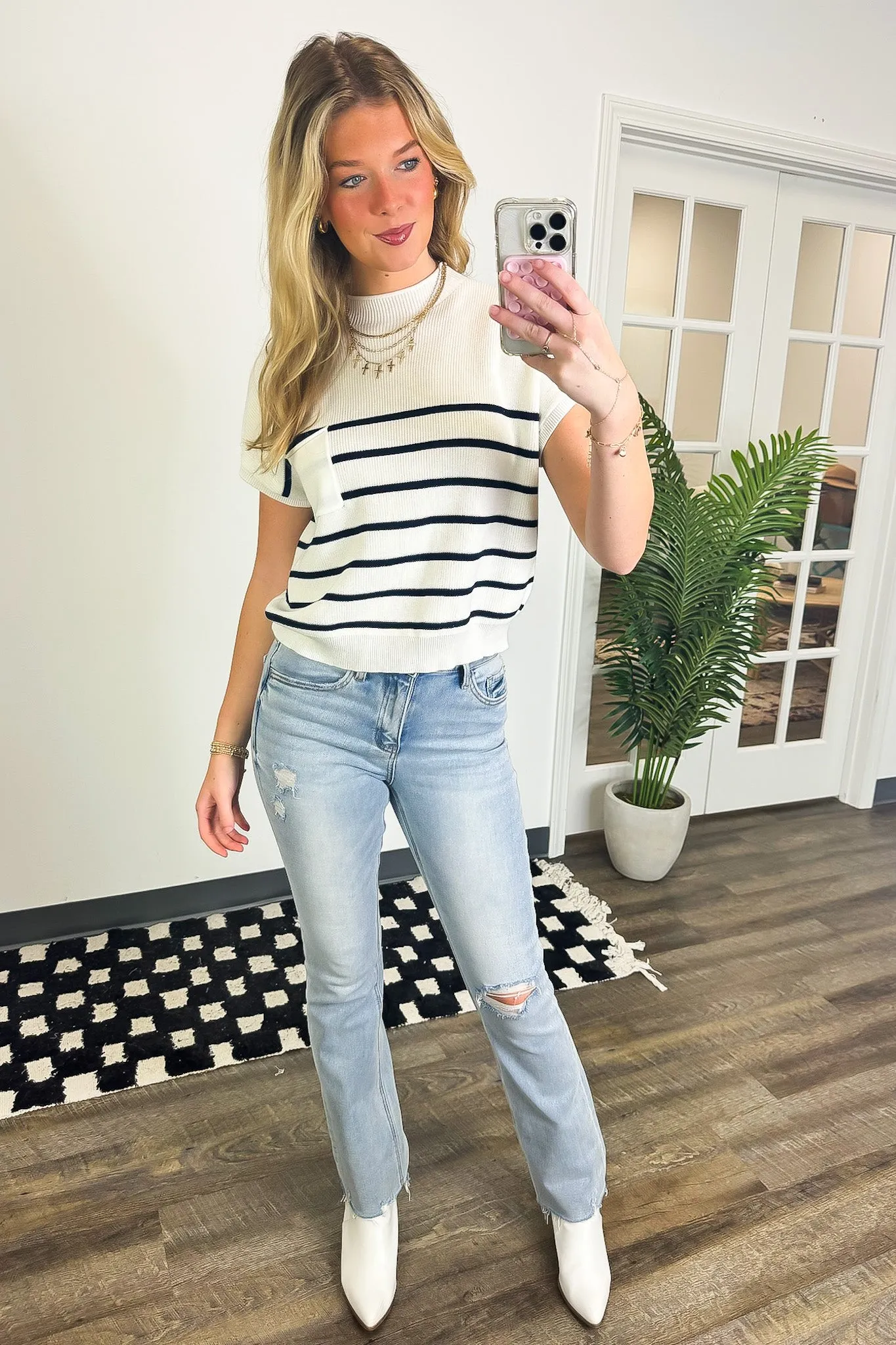 Anika Short Sleeve Striped Knit Top