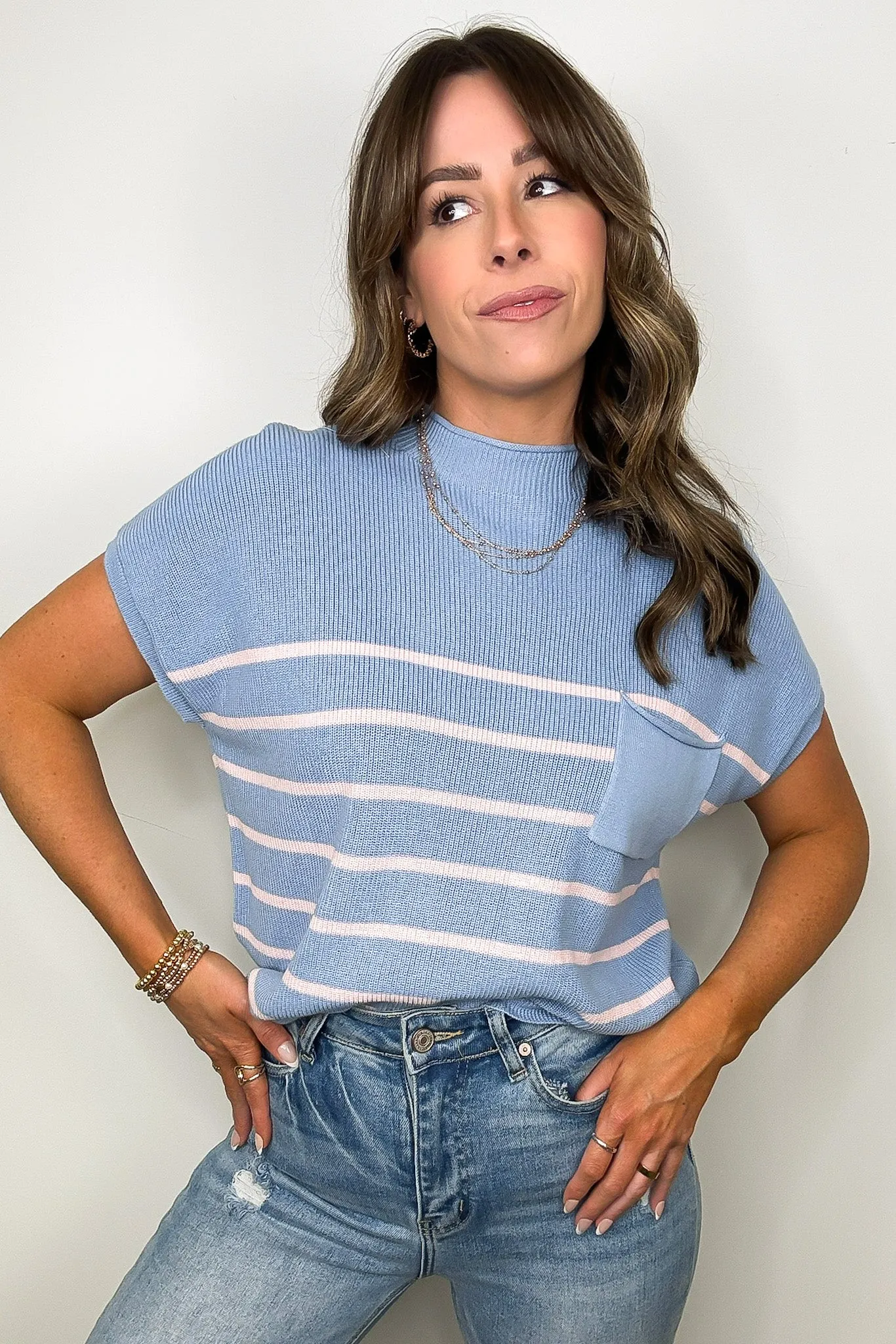 Anika Short Sleeve Striped Knit Top