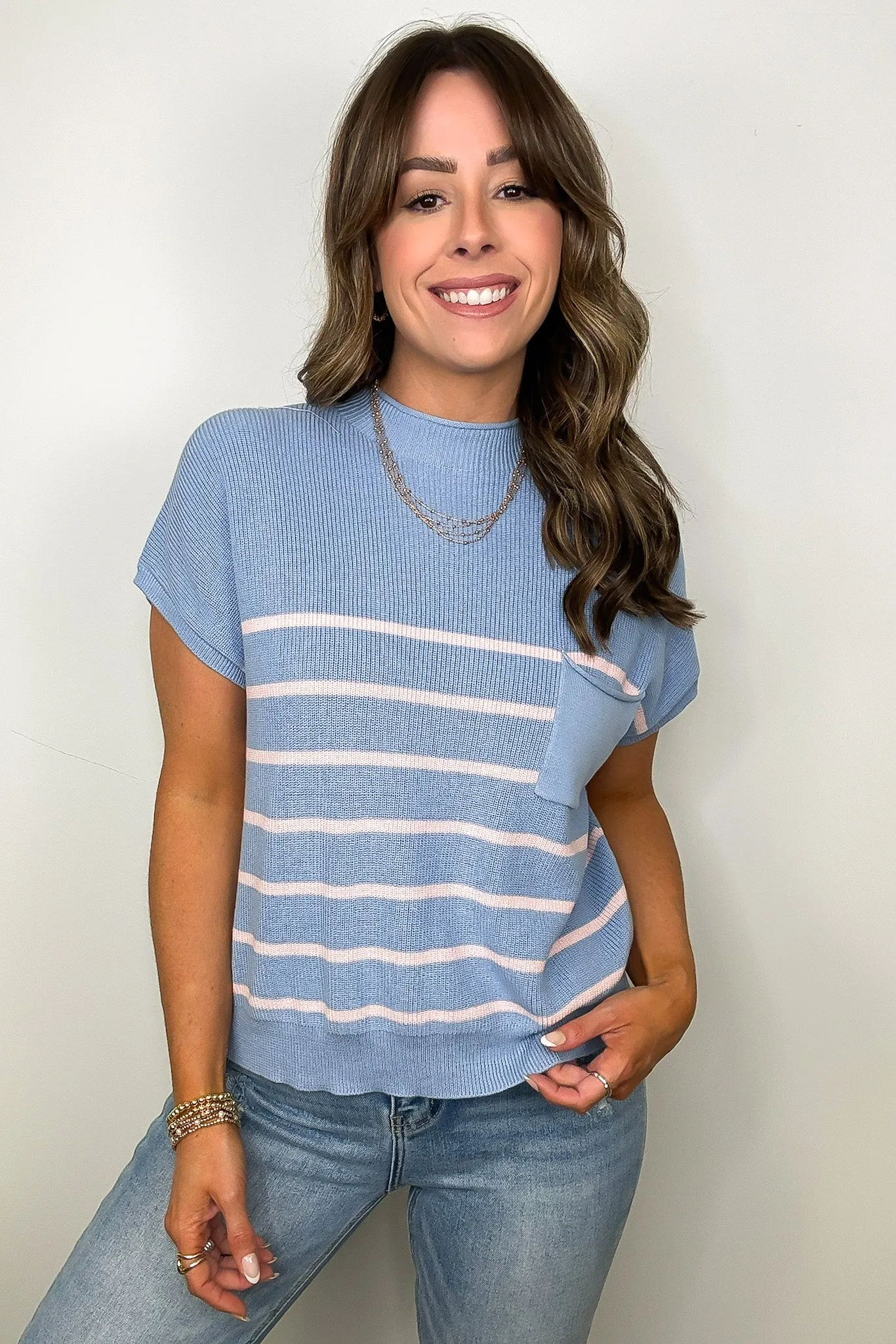 Anika Short Sleeve Striped Knit Top