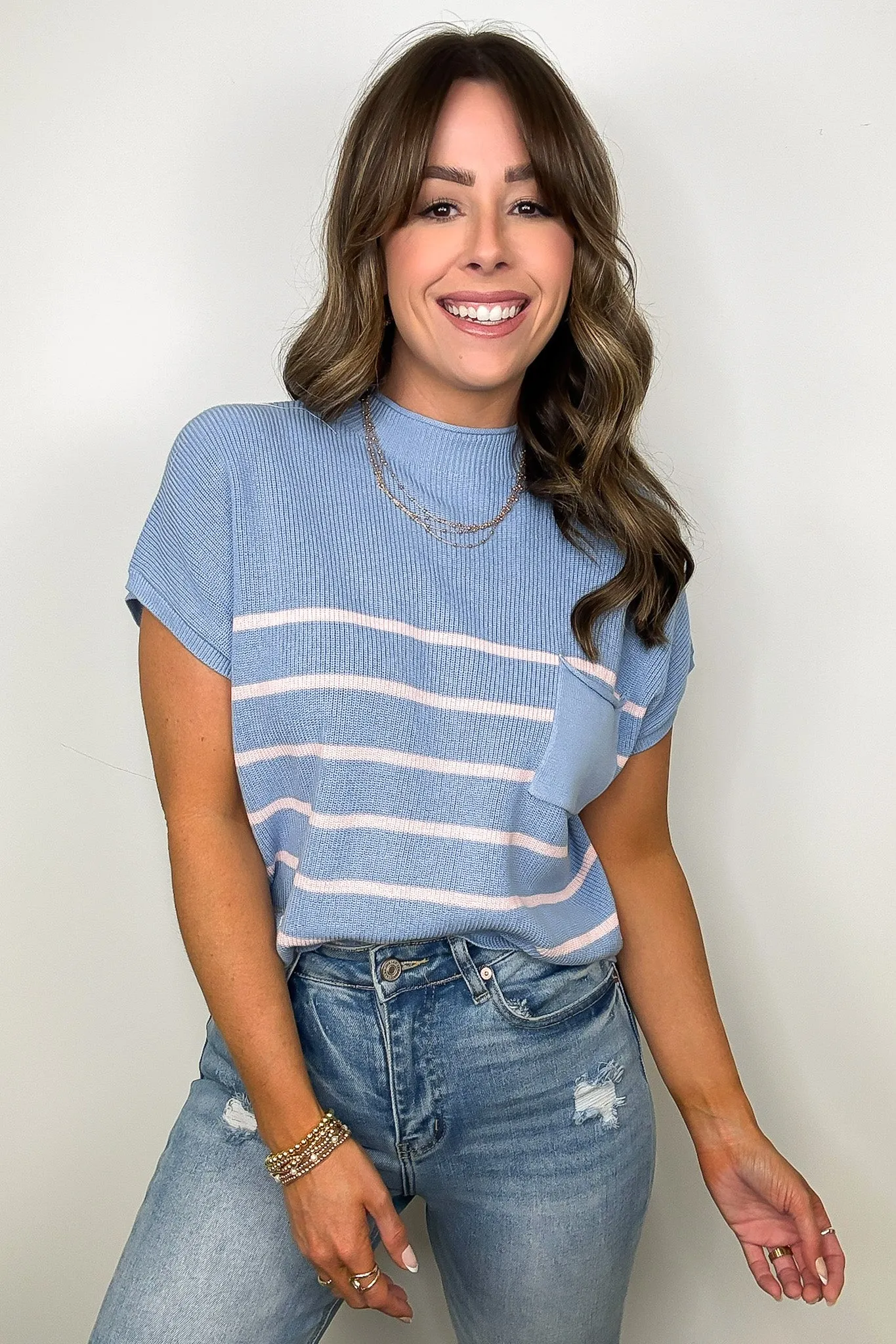 Anika Short Sleeve Striped Knit Top