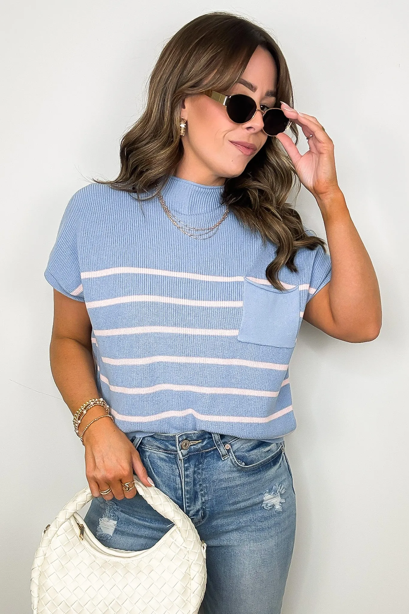 Anika Short Sleeve Striped Knit Top