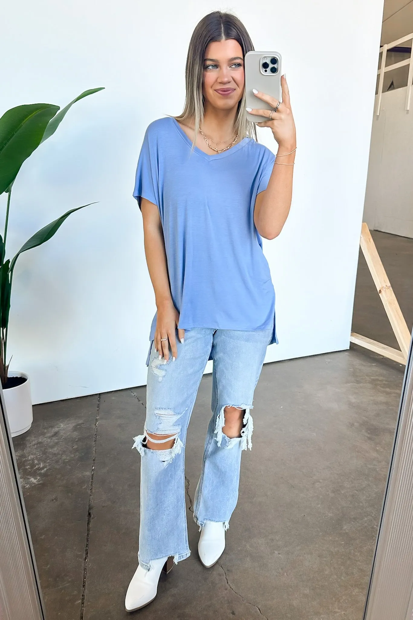 Apollo Side Slit V-Neck Relaxed Top - BACK IN STOCK
