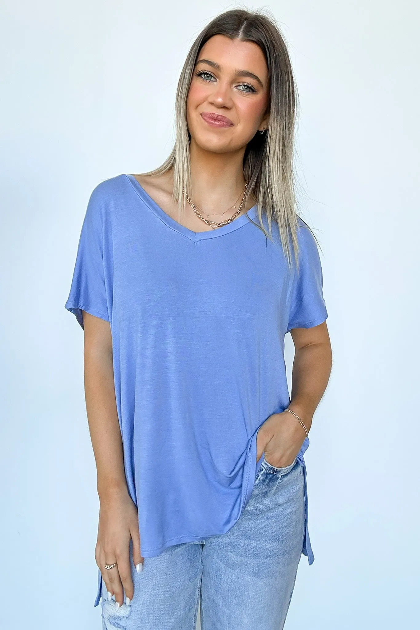 Apollo Side Slit V-Neck Relaxed Top - BACK IN STOCK