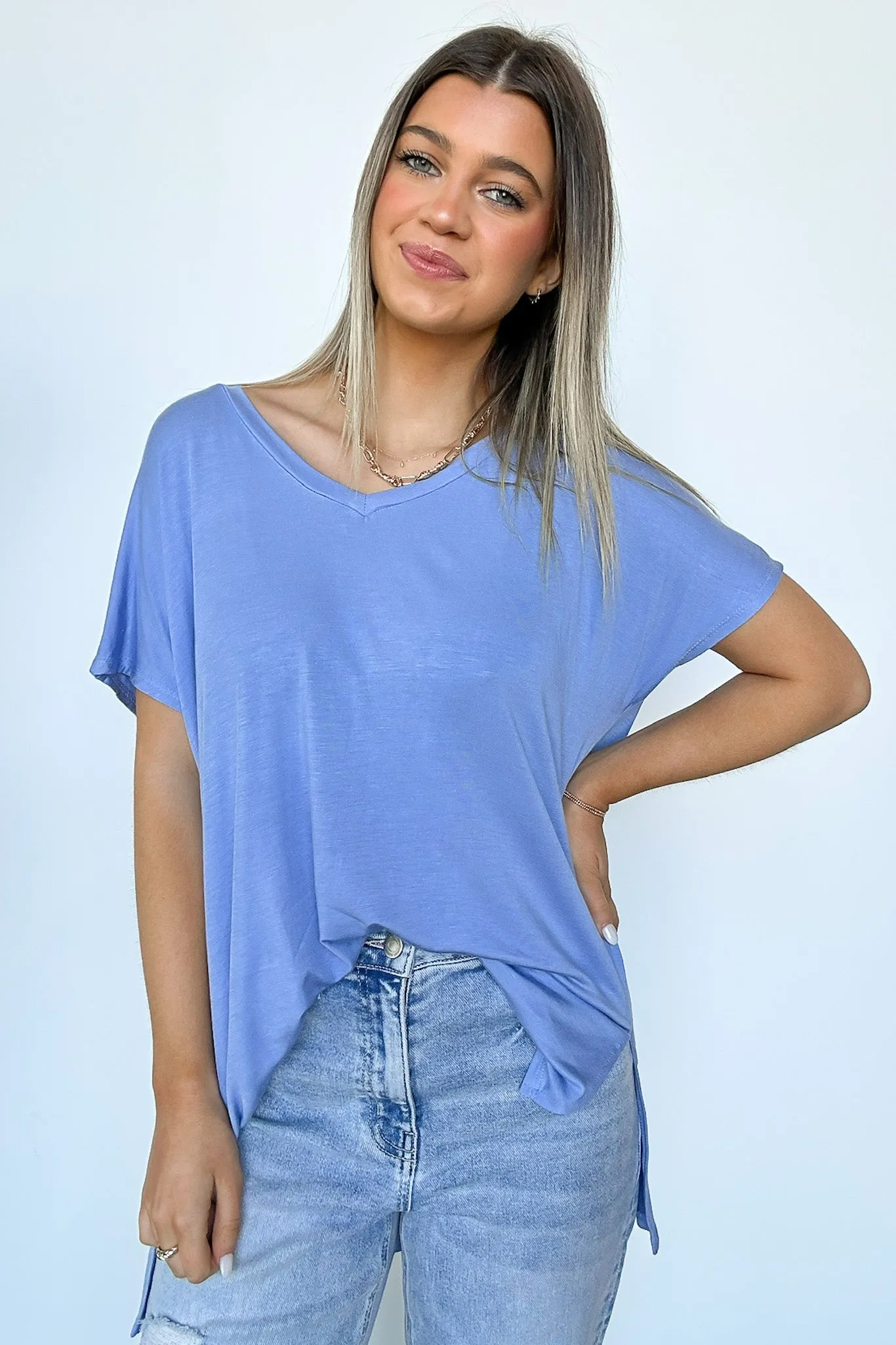 Apollo Side Slit V-Neck Relaxed Top - BACK IN STOCK