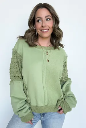 Arina Crochet Contrast Sleeve Pullover - FINAL SALE