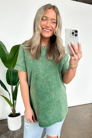 Ashlie Acid Wash Rolled Sleeve Top - BACK IN STOCK