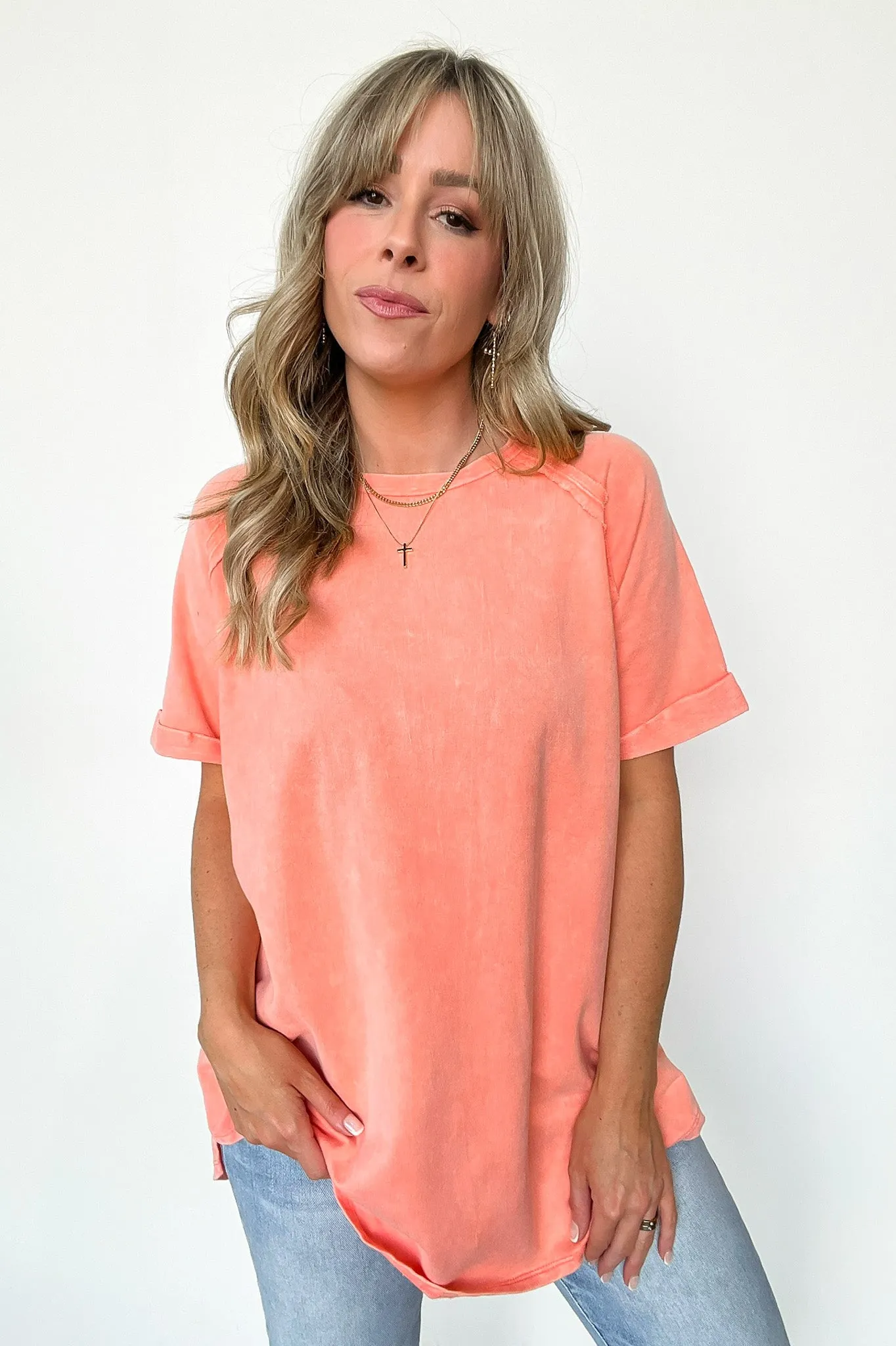 Ashlie Acid Wash Rolled Sleeve Top - BACK IN STOCK