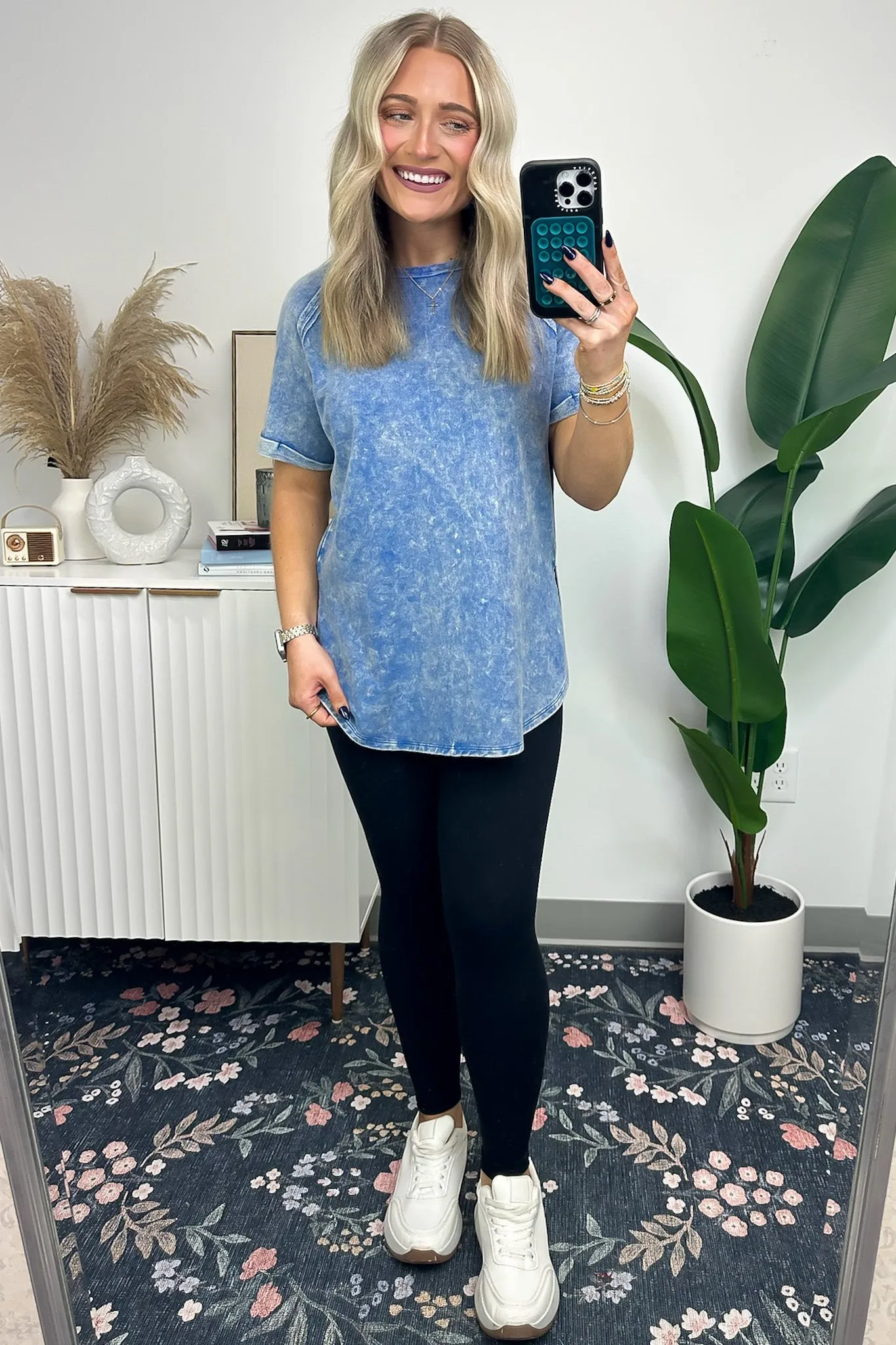 Ashlie Acid Wash Rolled Sleeve Top - BACK IN STOCK