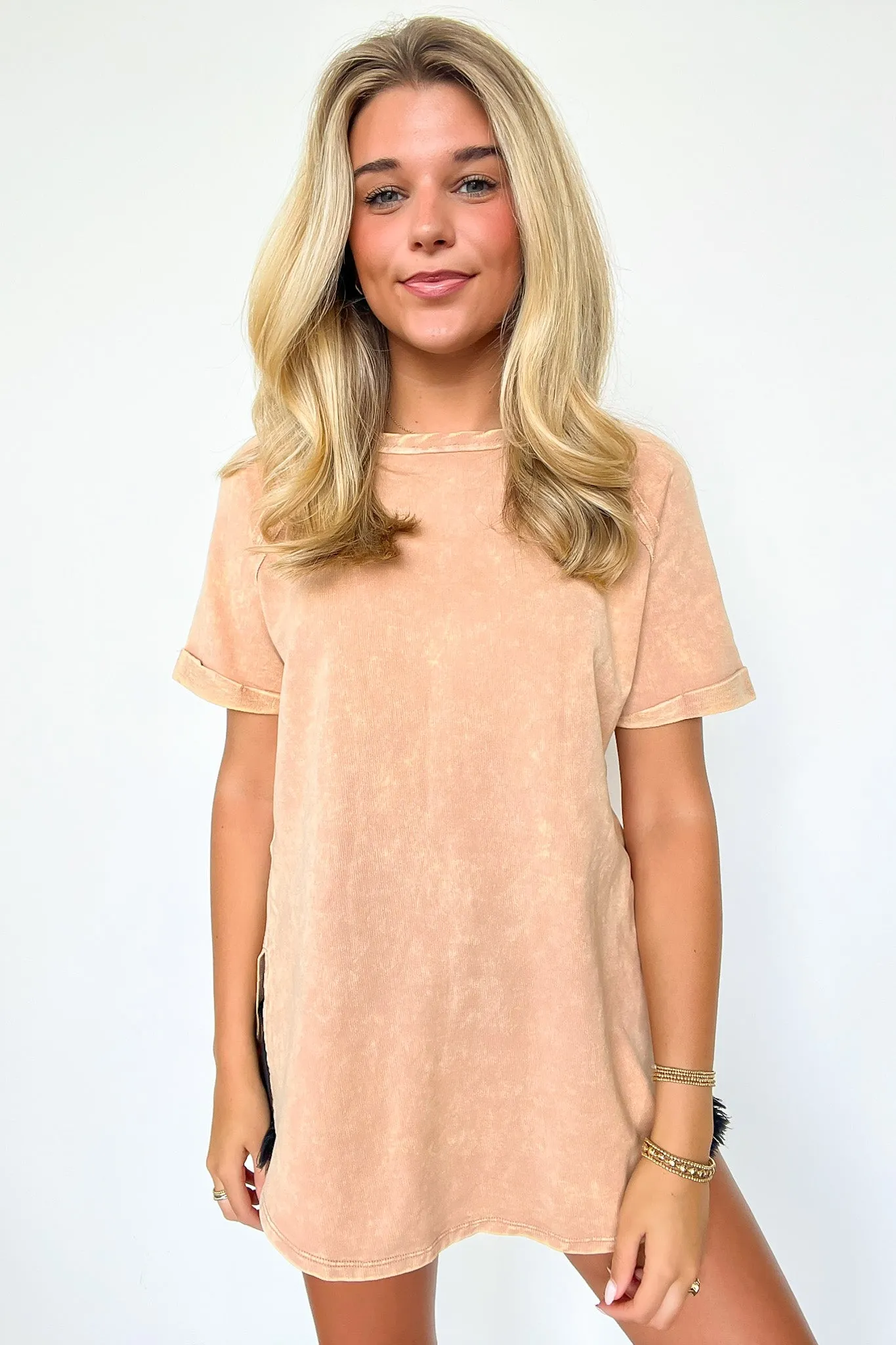 Ashlie Acid Wash Rolled Sleeve Top - BACK IN STOCK