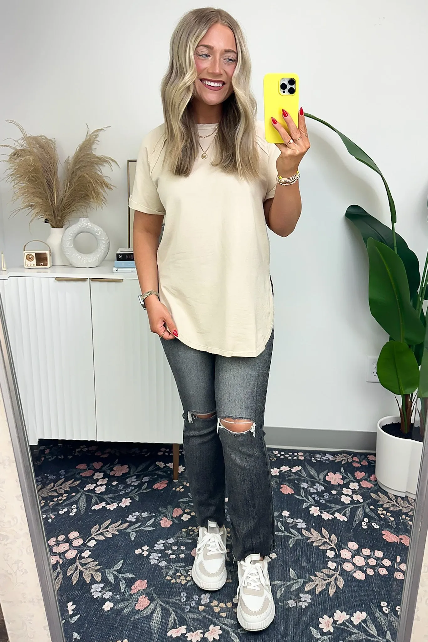Ashlie Acid Wash Rolled Sleeve Top - BACK IN STOCK